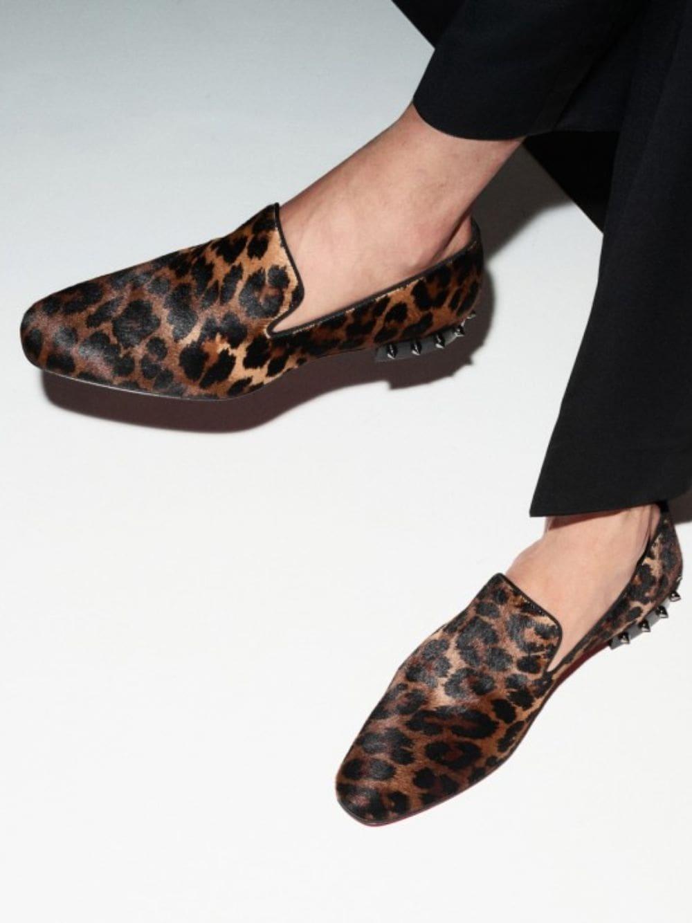Christian Louboutin Marquees Leopard-Print Slippers in Brown for