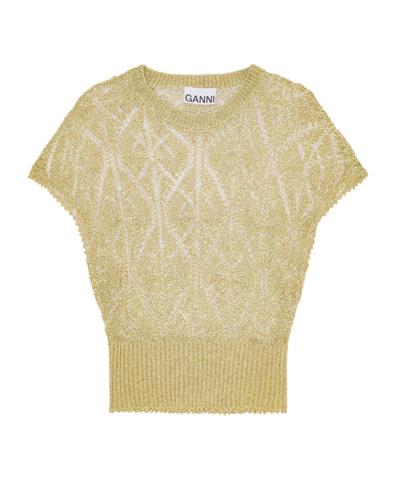 GANNI｜ (Yellow Cropped Leopard T-shirt (T4256 372)) Mellow Yellow Yellow Cropped Leopard T-shirt | GANNI US