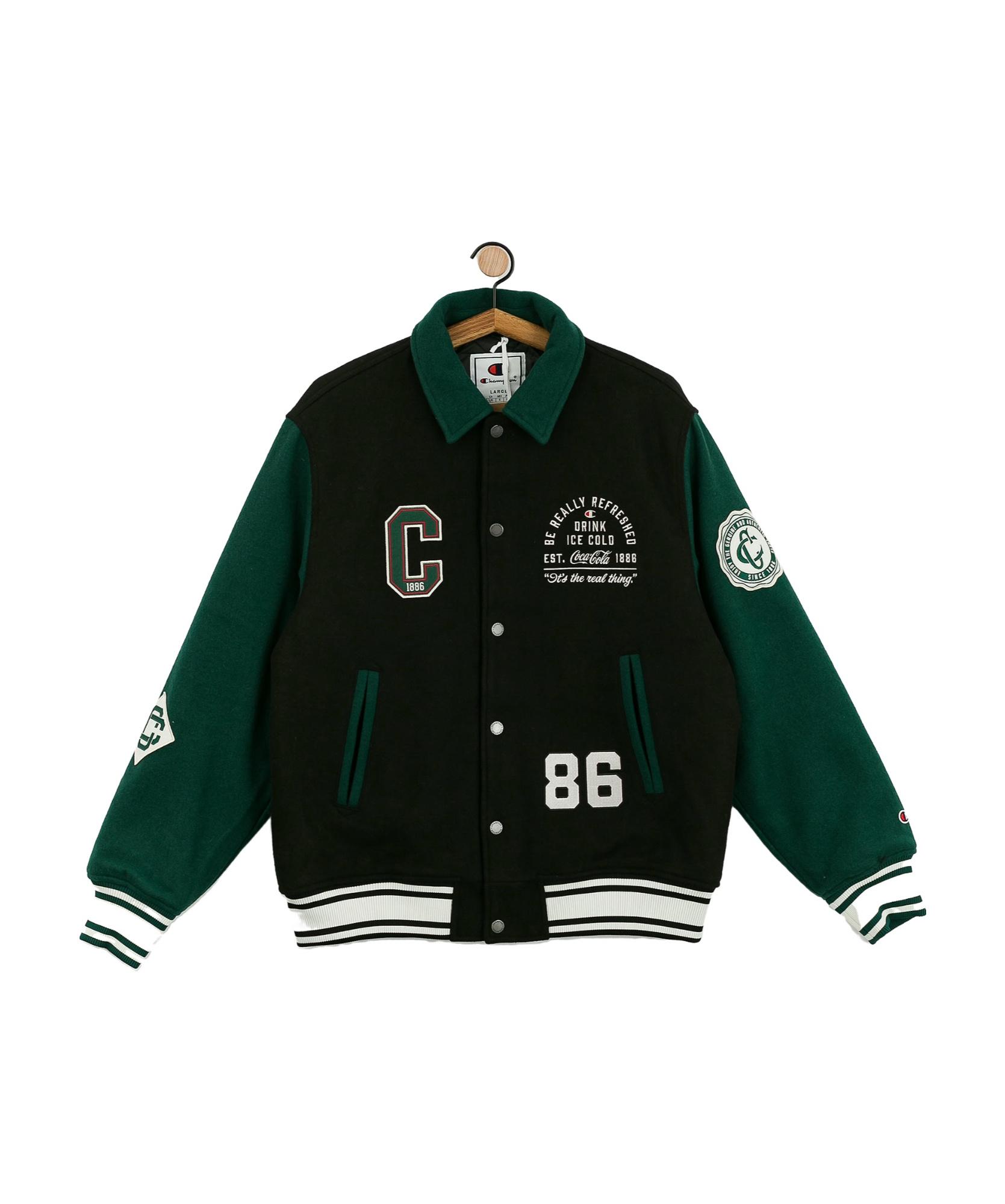Champion X Coca Cola Logo Patch Bomber Jacket in Green for