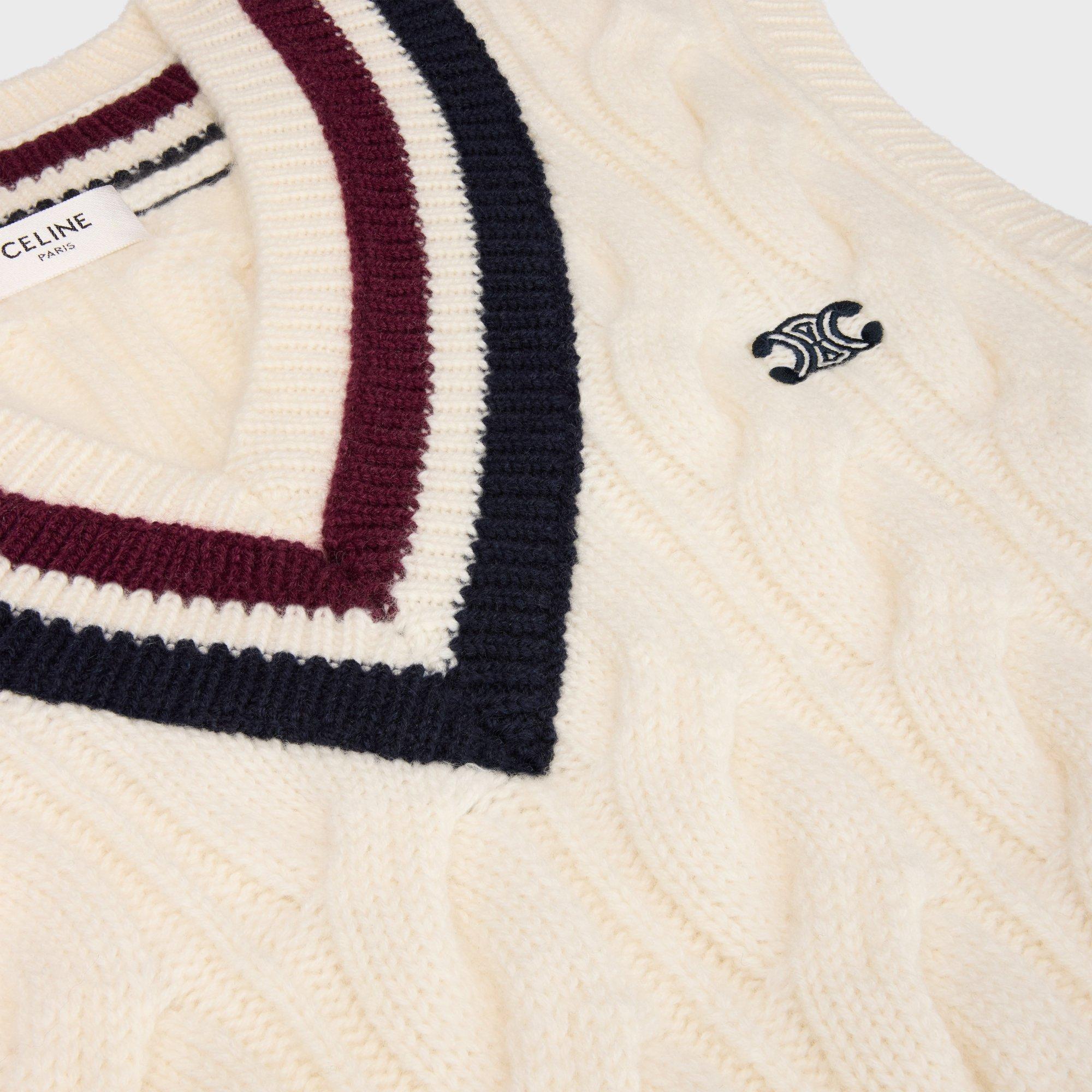 Celine Triomphe V-Neck Cable-Knit in Natural for Men | Lyst
