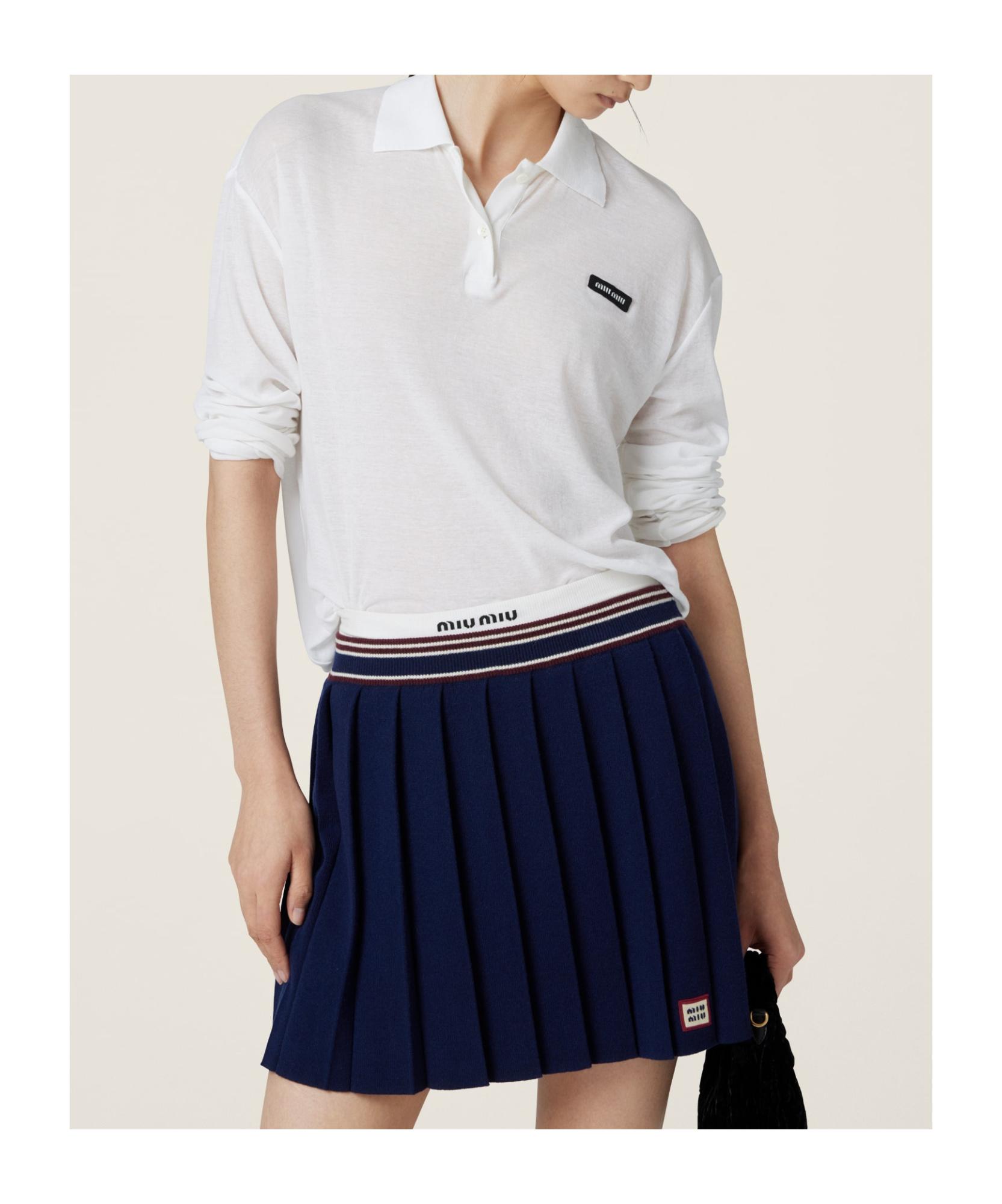 Miu Miu Ribbed Jersey Polo Shirt in White | Lyst