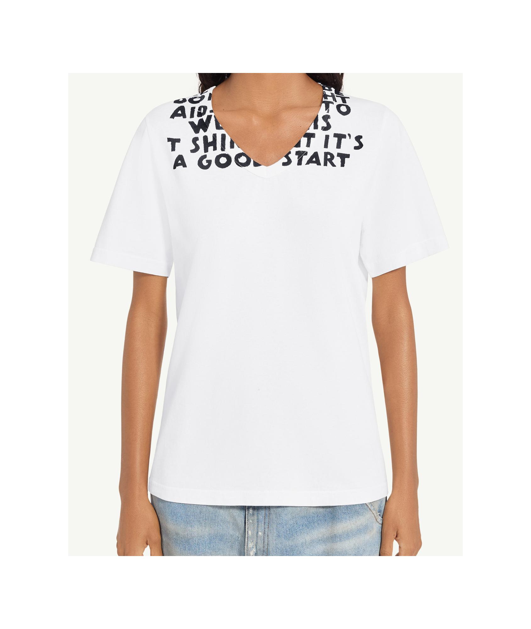 MM6 by Maison Margiela V-Neck Sida T-Shirt in White | Lyst