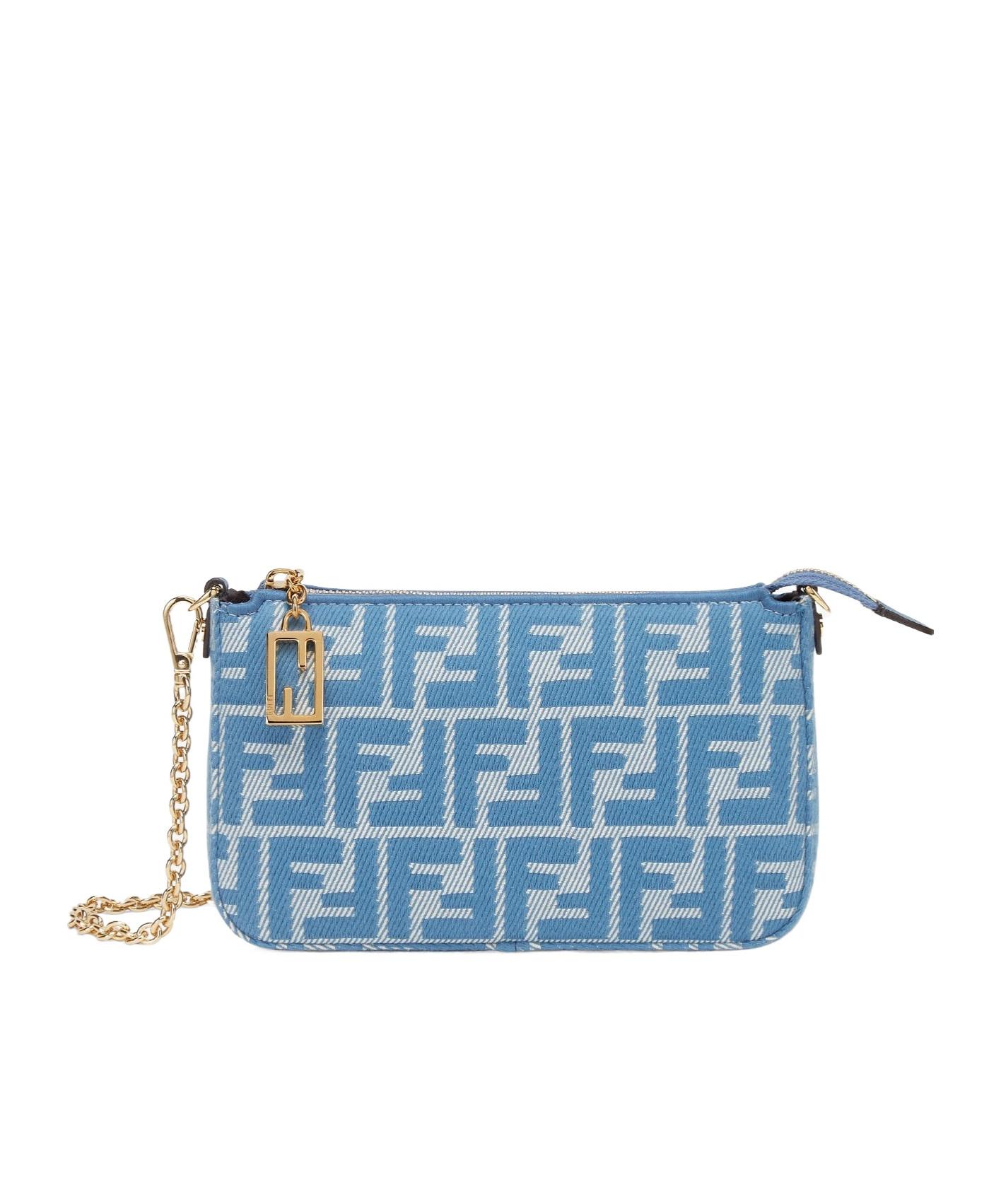 【関税＆送料込み】Fendi Leather And Denim-Effect Ff Jacqua Fendi Baguette Ff Denim Jacquard & Leather Wallet On Chain