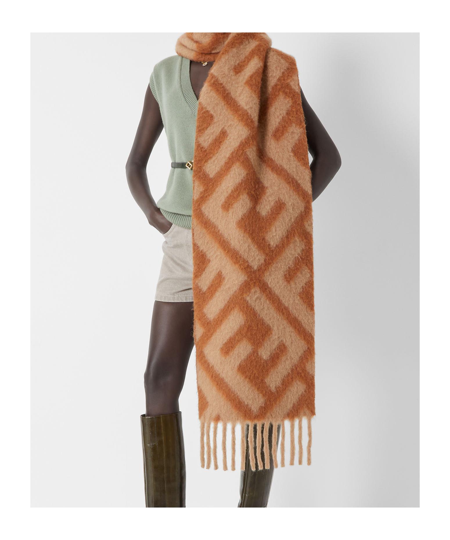 Fendi Ff Jacquard Fringed-Edge Scarf in Brown Lyst