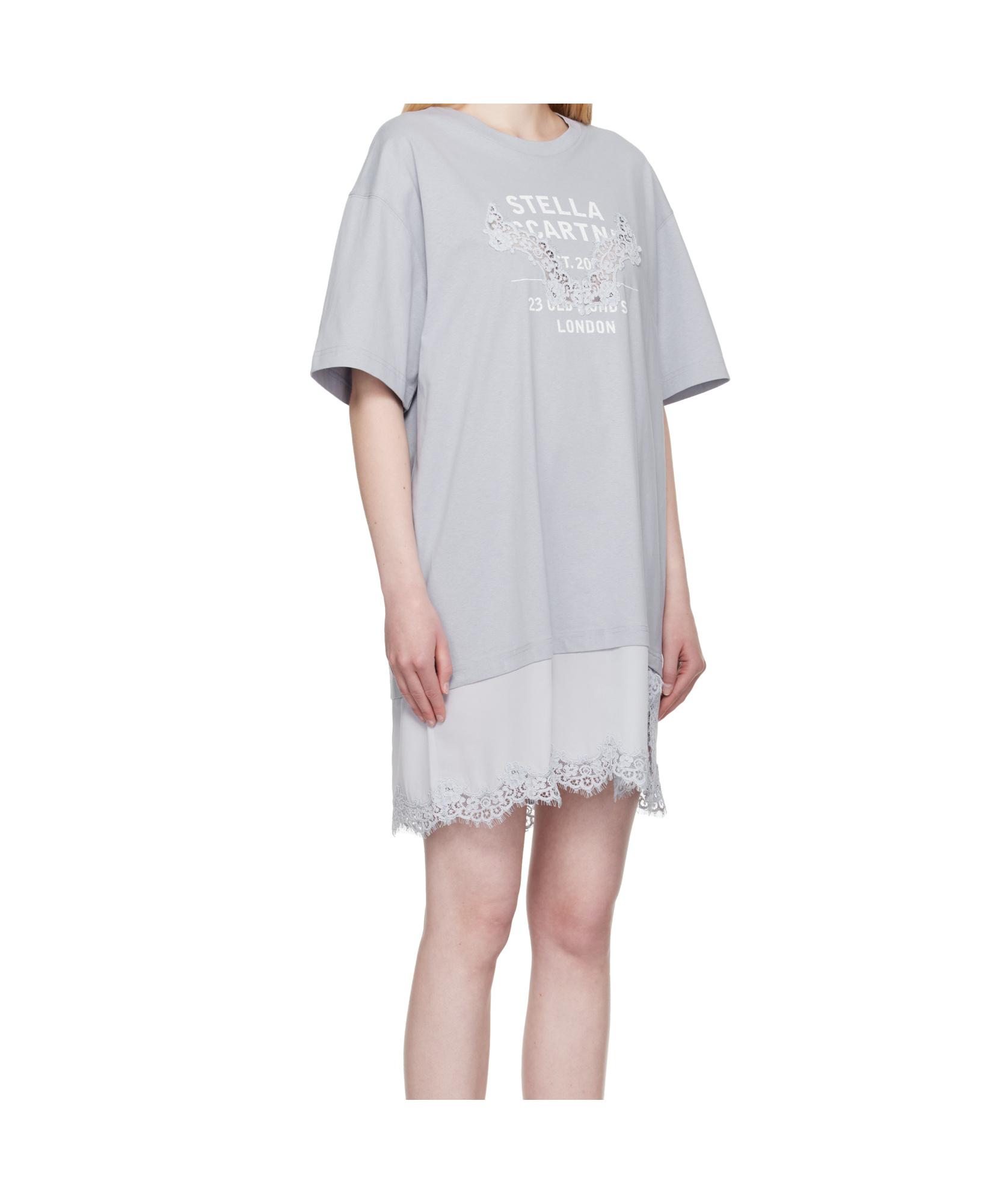 Stella McCartney Lace-Insert Graphic T-Shirt Dress in Gray | Lyst