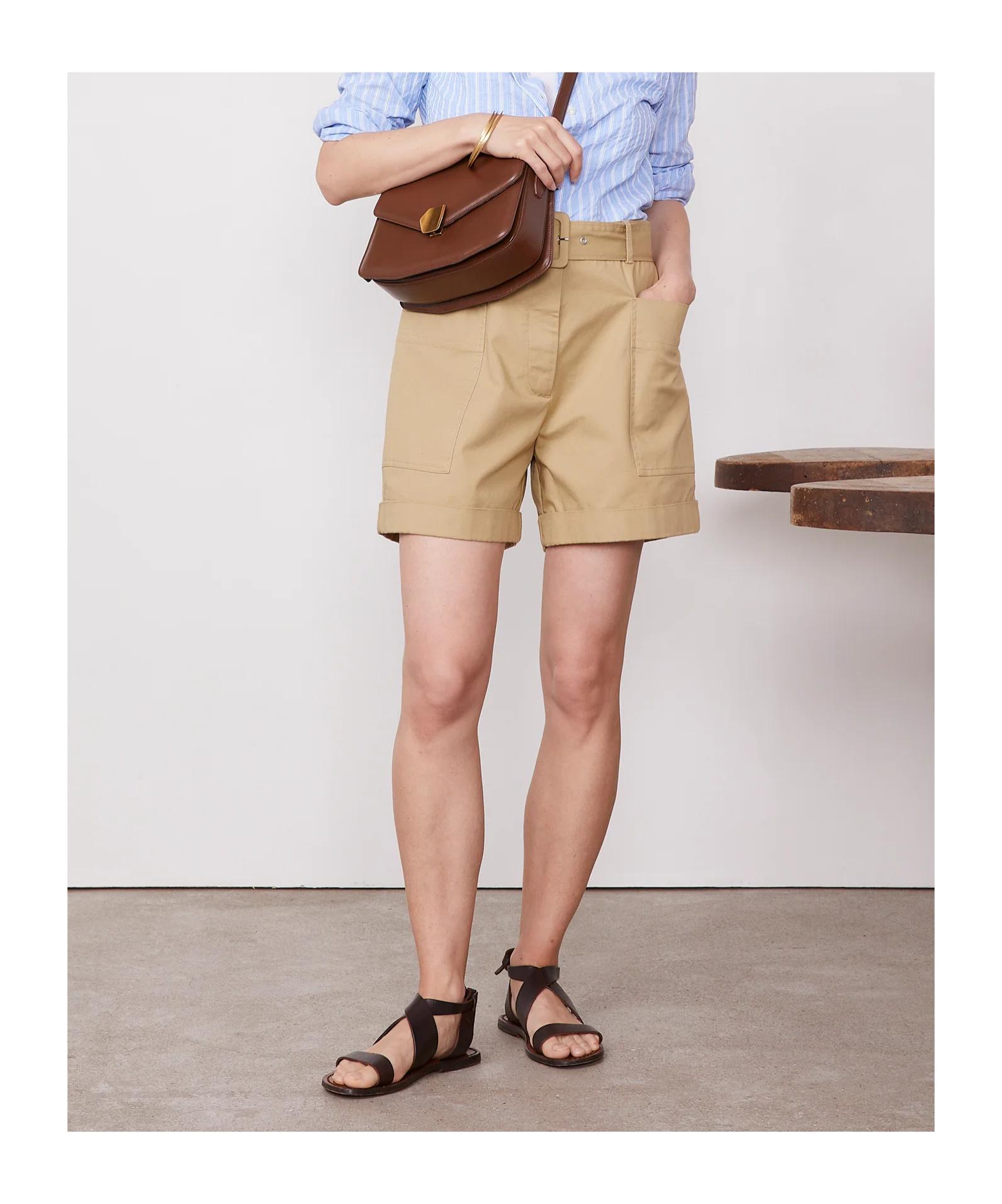 Officine Generale Twill Cotton Piedye Shorts in Natural | Lyst