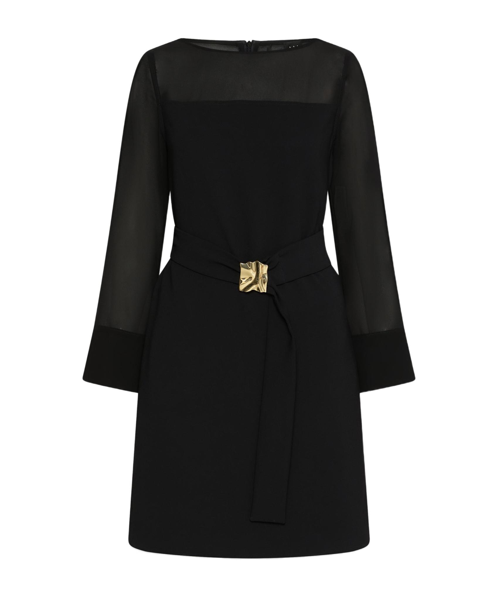 Marella Envers Satin And Georgette Belted Dress in Black | Lyst Marella Envers Satin And Georgette Belted Dress in Black | Lyst