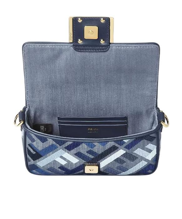 Fendi Baguette Ff Embroidered Mini Tote Bag in Blue | Lyst