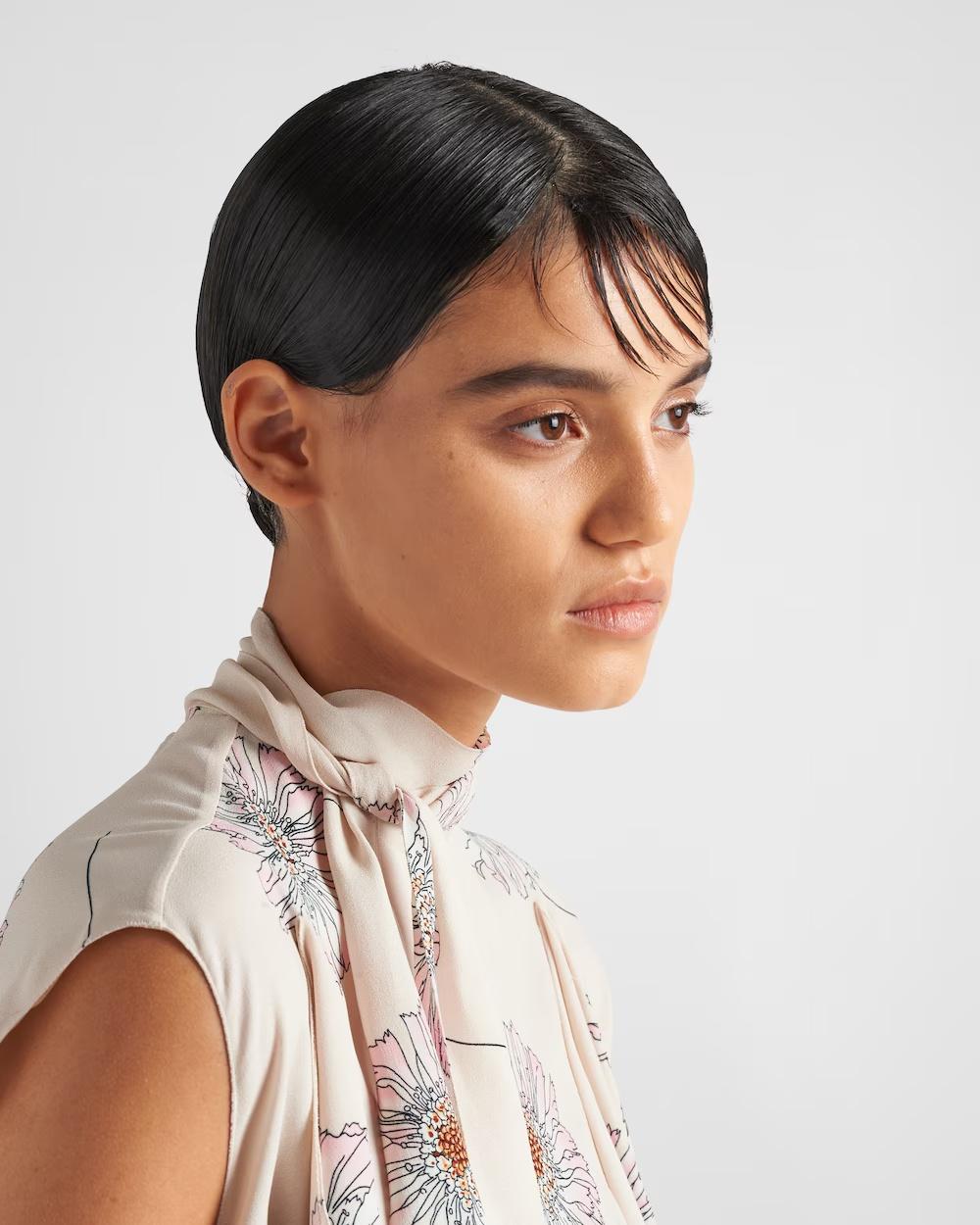 Prada Printed Sablé Dress With Scarf Collar in Natural | Lyst