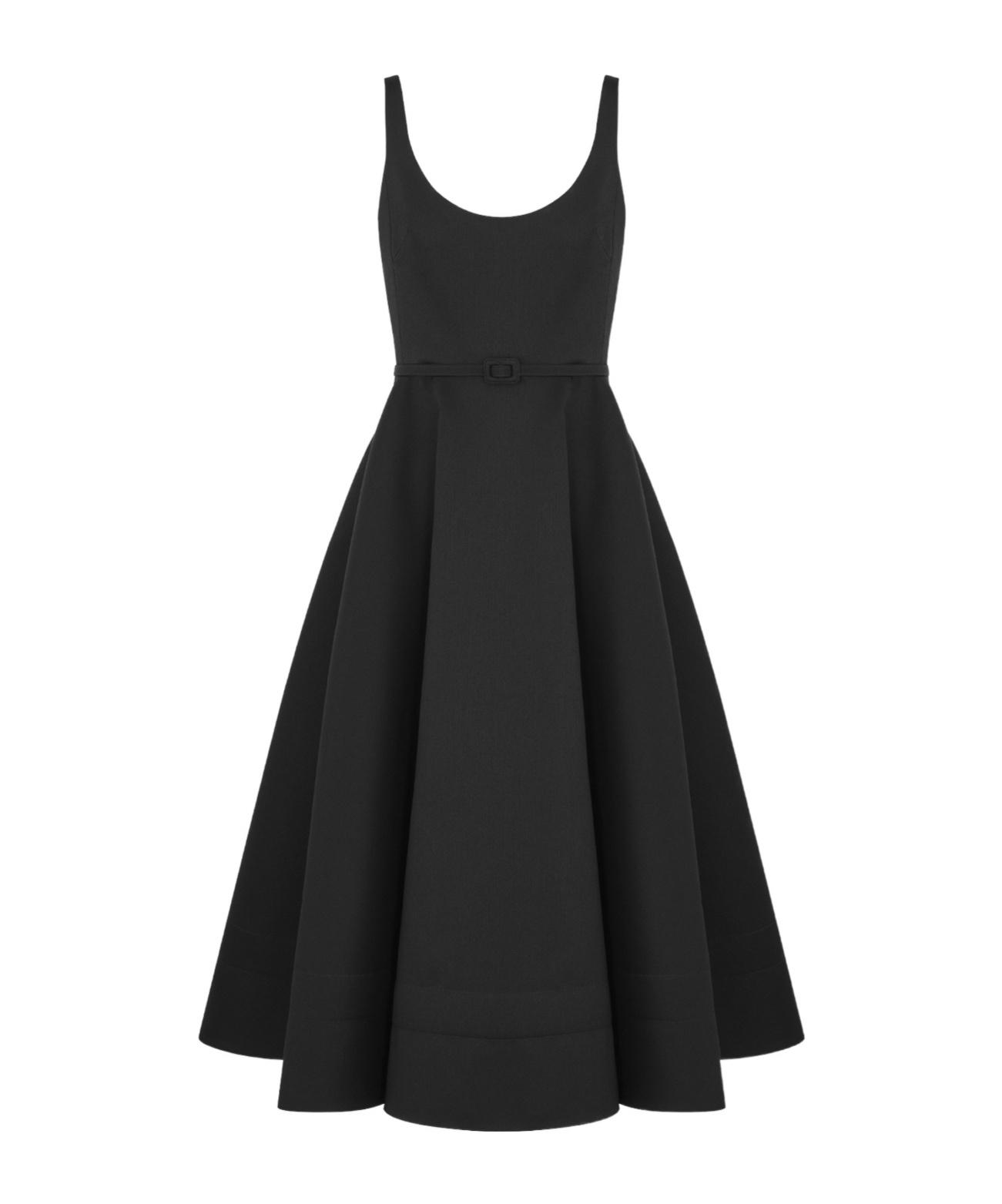 Dior Mid-Length Flared Dress With Belt in Black | Lyst