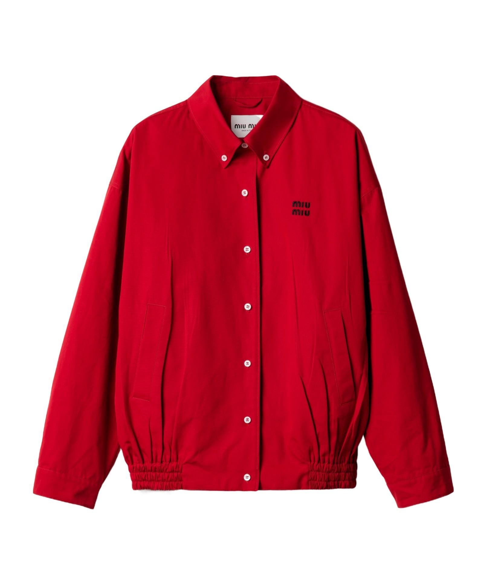 MiuMiu Poplin Blouson Jacket ブルゾン ジャケット 上質 ロゴ Miu Miu Poplin Blouson Jacket in Red | Lyst