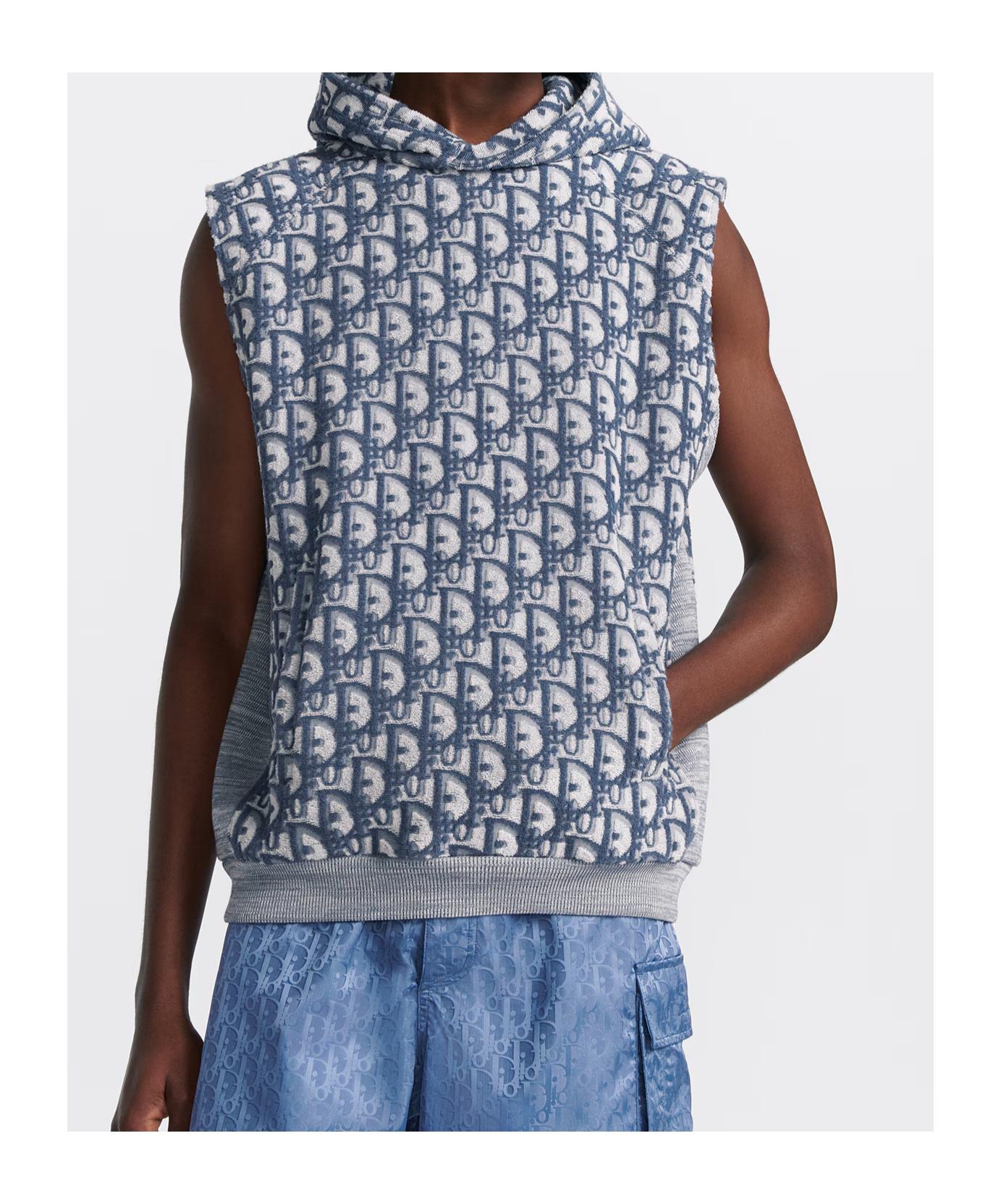 スーツ dior homme 09aw hoodie vest Dior Homme All-Over Logo Patterned Sleeveless Hoodie in Blue for