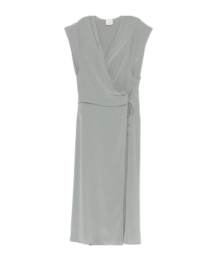 knee length dresses for ladies Satin Wrap Maxi Dress with Slit