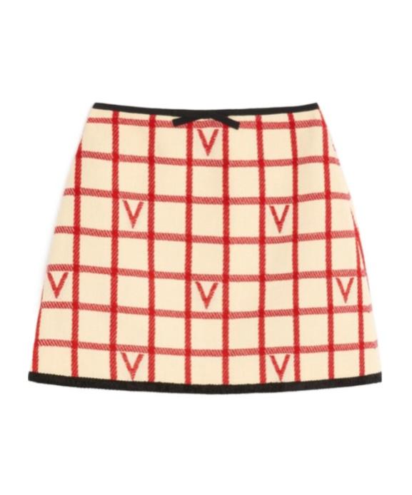 スカート VALENTINO Macro Check tweed mini skirt Macro Check Tweed Skirt for Woman in Black/ivory | Valentino TN