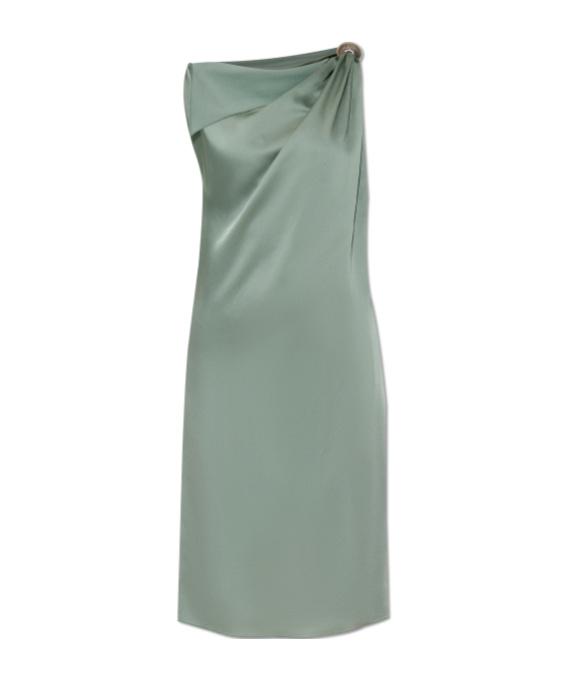 slim fit dress slacks LANVIN 2011 Size 10 Green Olive Polyester Silk Marbled Double Breasted   Sui Generis Designer Consignment