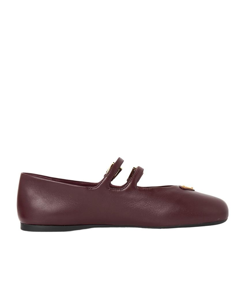 バレエシューズ PRADA BORDEAUX LEATHER BALLERINA WITH TRIANGLE LOGO Prada Bordeaux leather ballerina with triangle logo | TheDoubleF