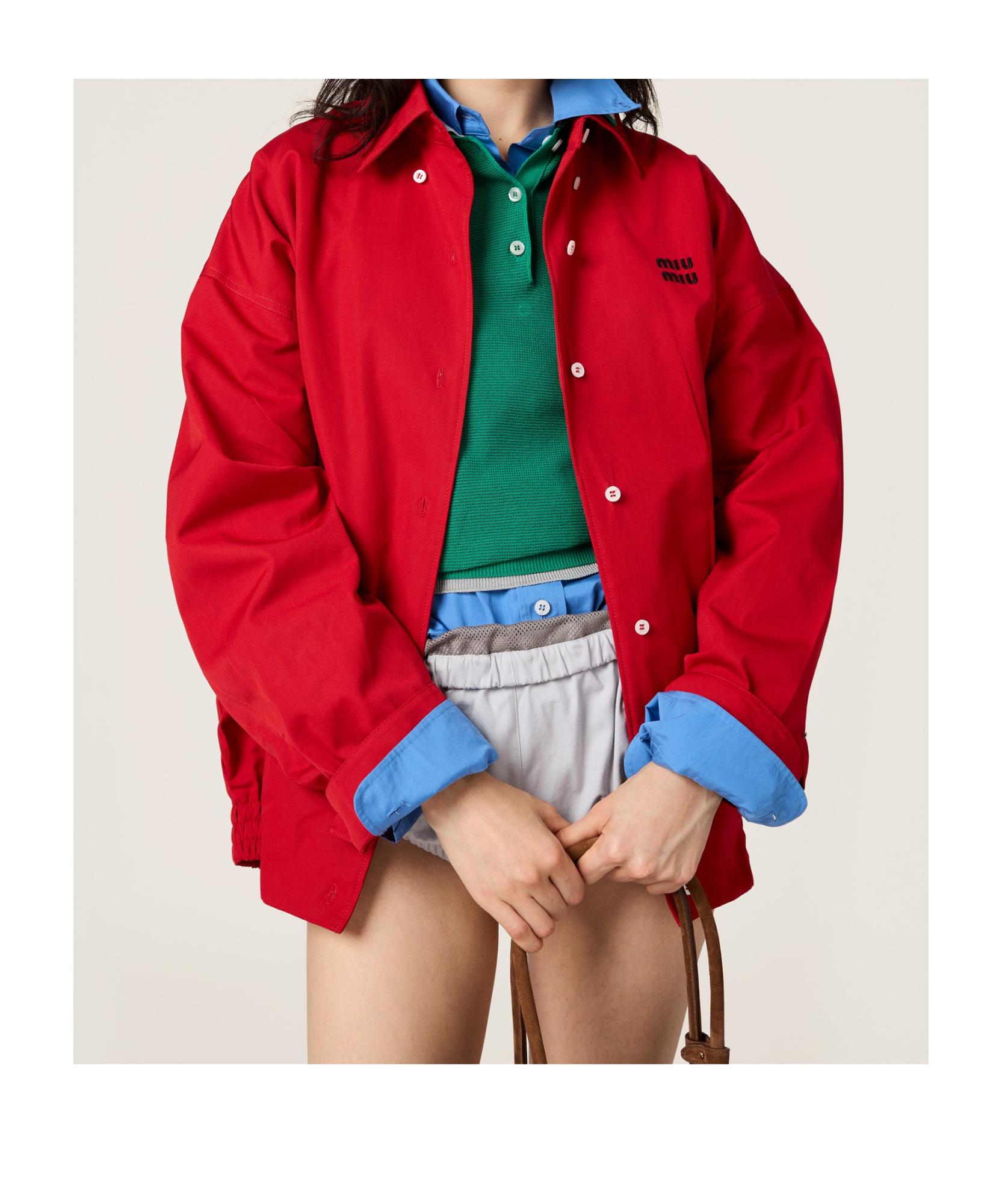 関税込 MiuMiu Knit and poplin blouson jacket ジャケット Blue/white Knit And Poplin Blouson Jacket | Miu Miu
