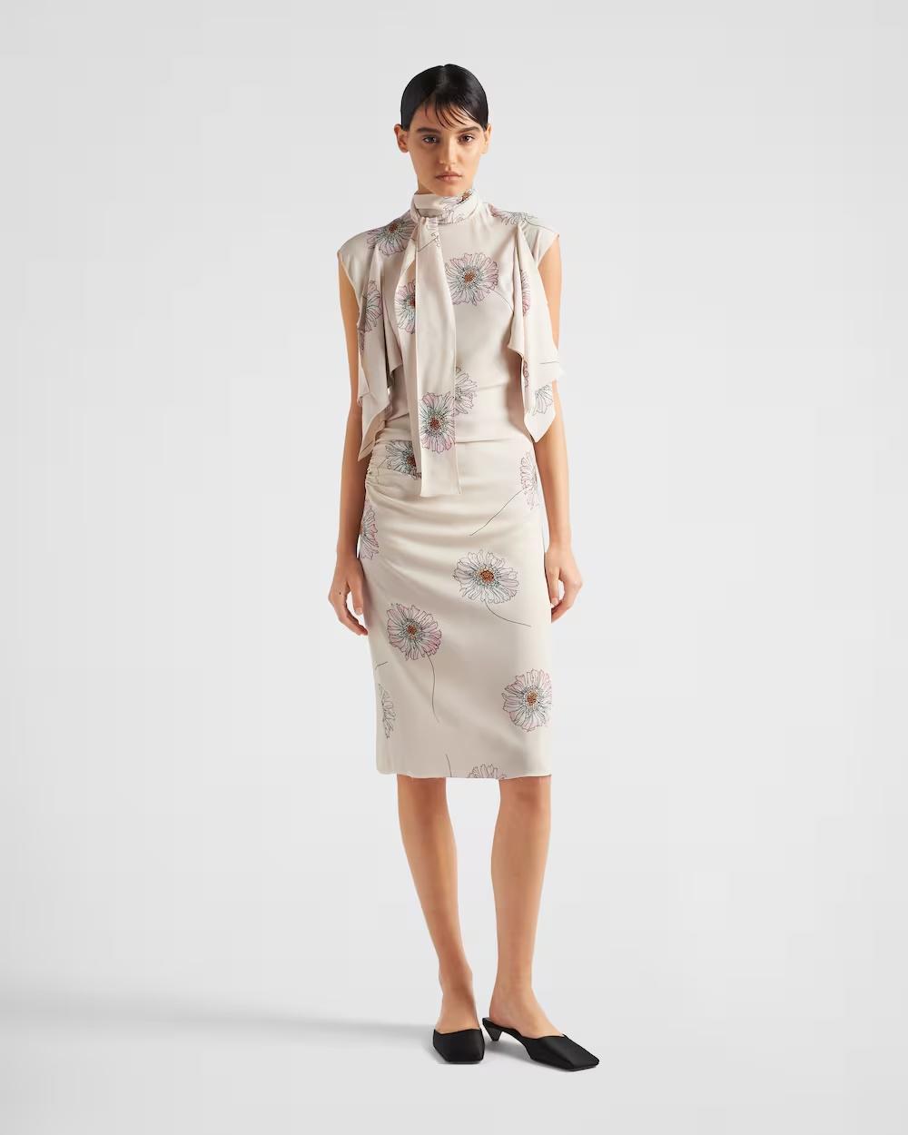 【プラダ・PRADA】Printed sable dress with scarf collar Prada Printed Sable Dress with Scarf Collar | Saks Fifth Avenue