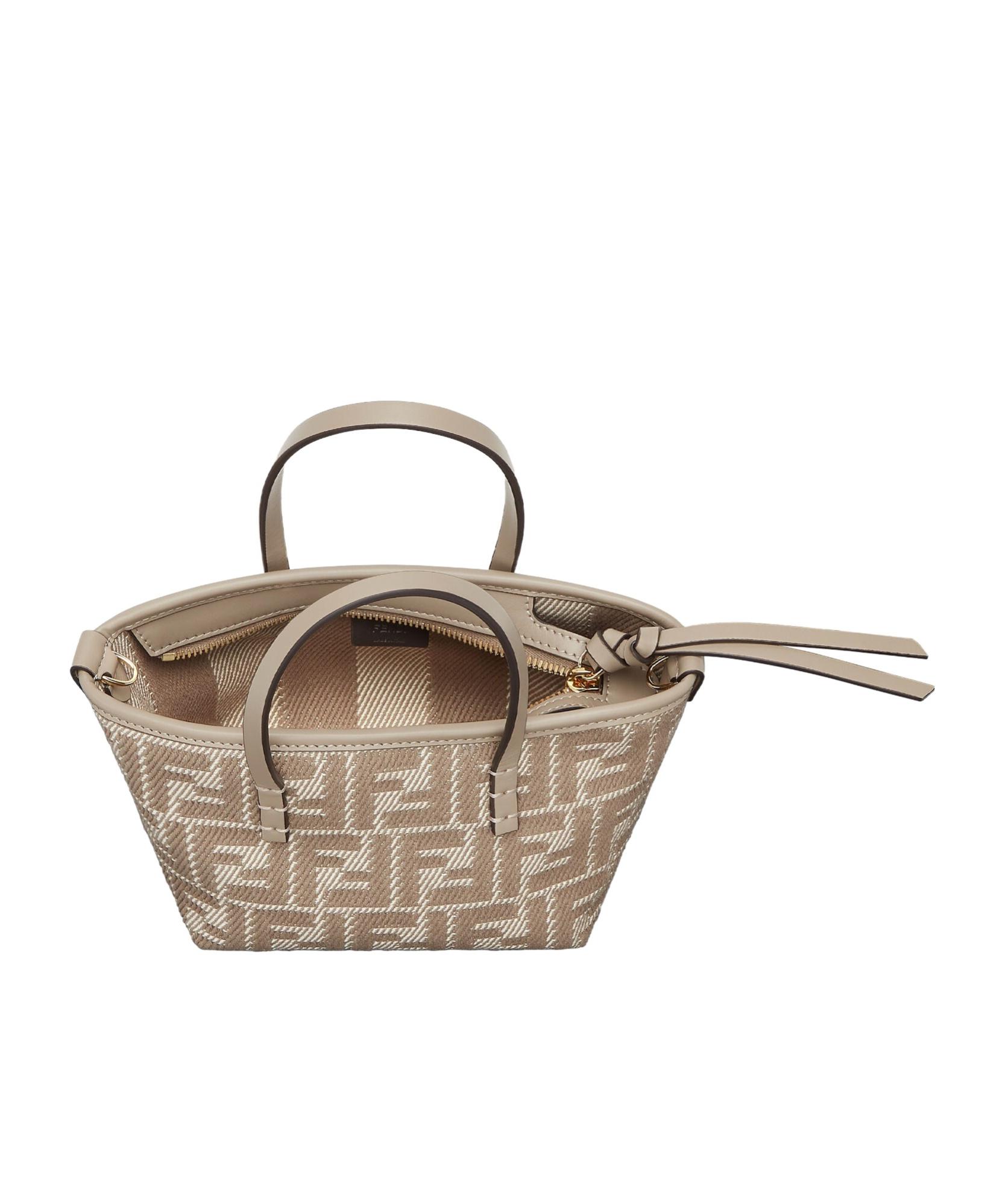 トートバッグ Fendi Roll Mini Tote Bag In Ff Jacquard And Raffia FENDI Mini Roll Ff Jacquard Leather-trim Tote | ShopSimon