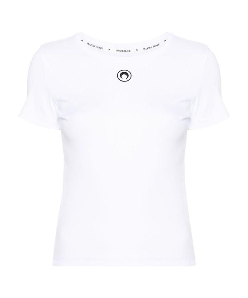 Tシャツ・カットソー MARINE SERRE FW24 White cotton shirt (WSI018AUWOV0007 WH10) Marine Serre Crescent Moon organic-cotton T-shirt | White