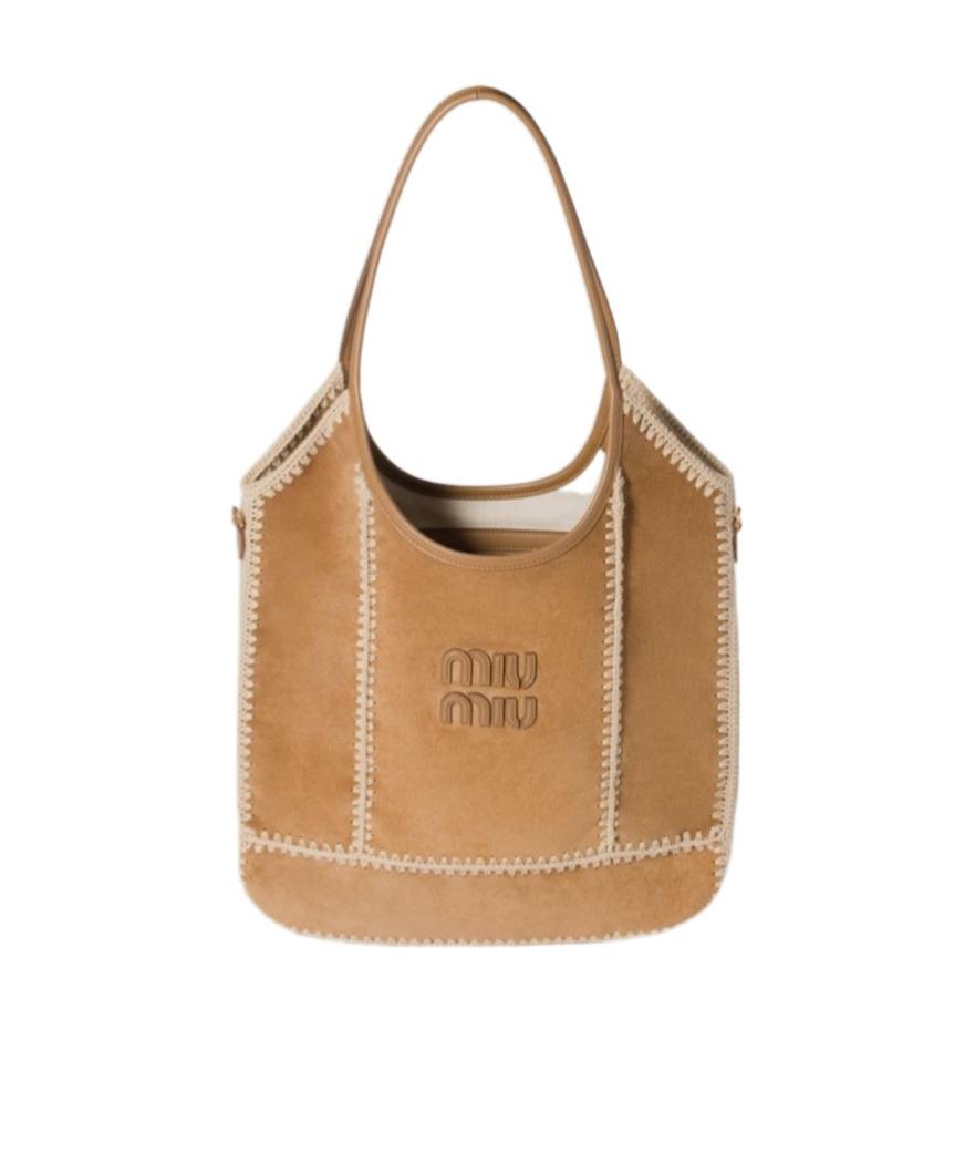 【Miu Miu】IVY SUEDE AND CROCHET BAG Miu Miu Ivy Suede And Crochet Bag in Natural | Lyst