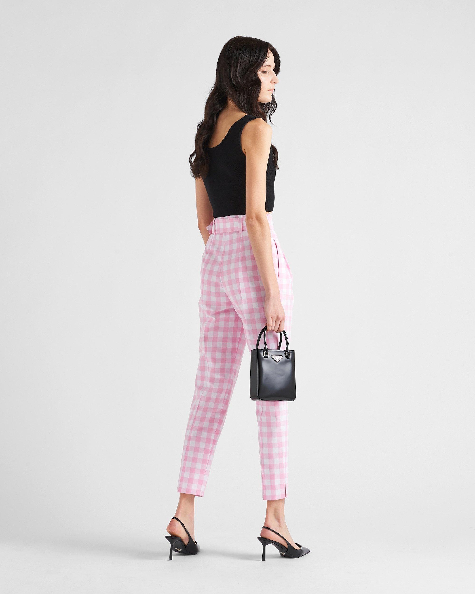 Prada Checked Belted Trousers in Pink | Lyst