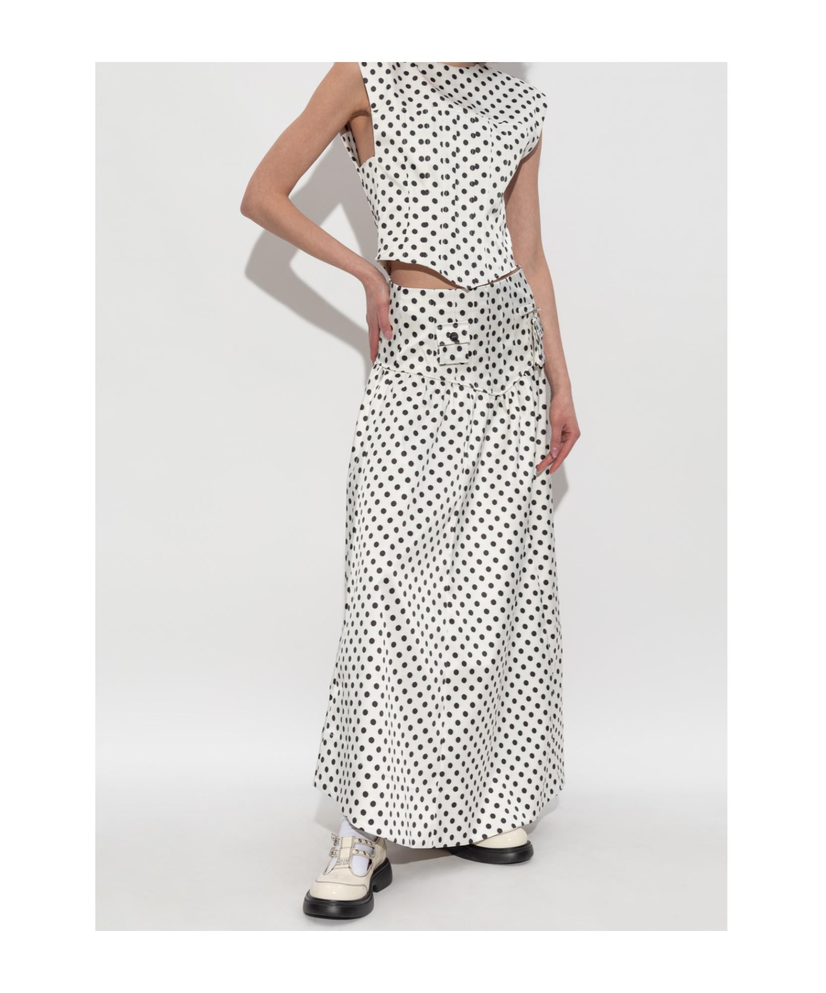 Ganni Polka-Dot Double Satin Long Pocket Skirt in White | Lyst