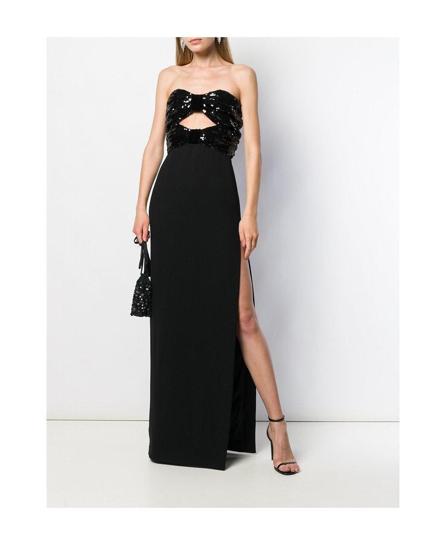 ワンピース Saint Laurent LONG DRESS (723241Y7F98 1000) Saint Laurent One Shoulder Maxi Dress in Noir | FWRD