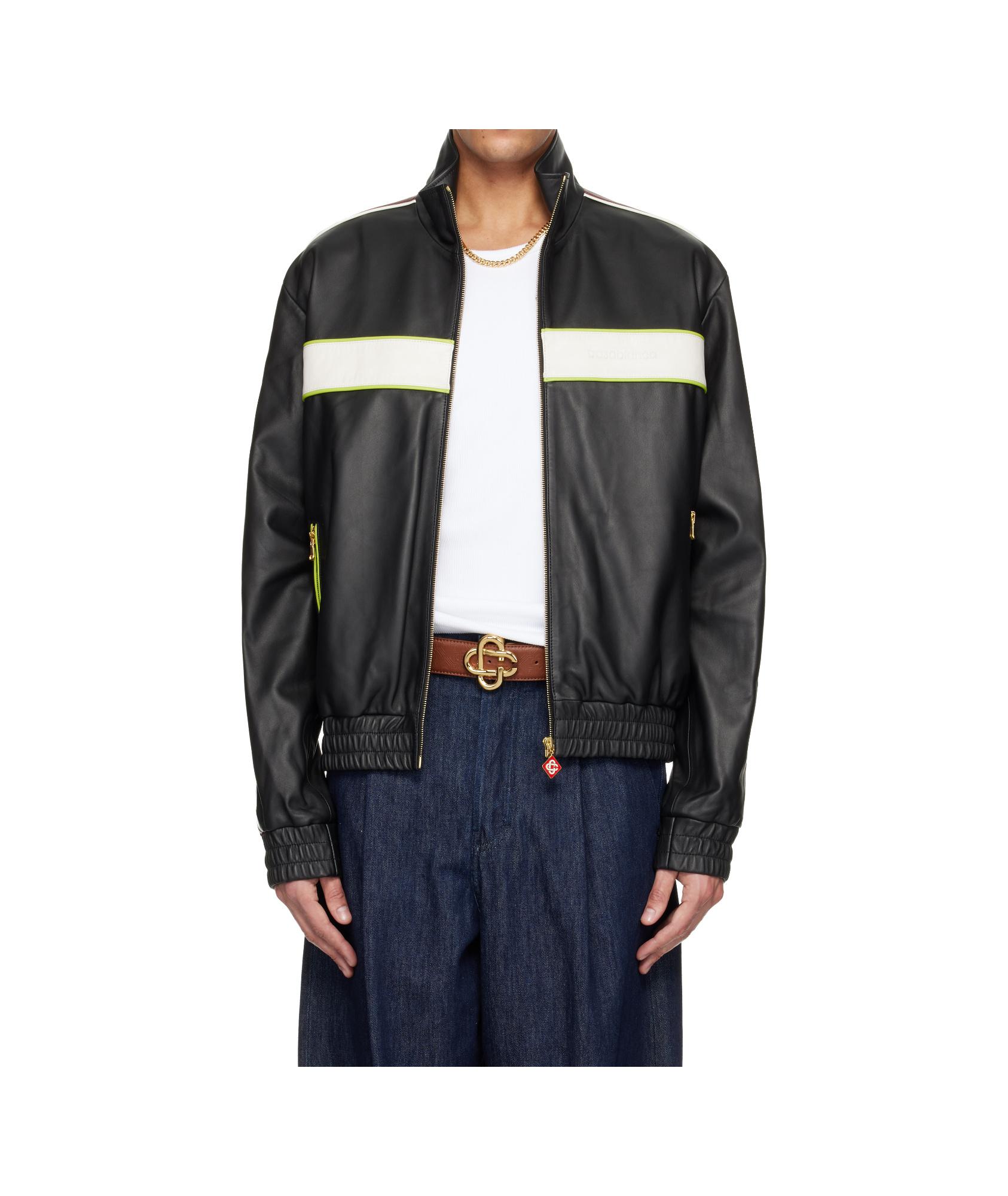 CASABLANCA Embroidered Logo Leather Jacket in Blue for Men | Lyst