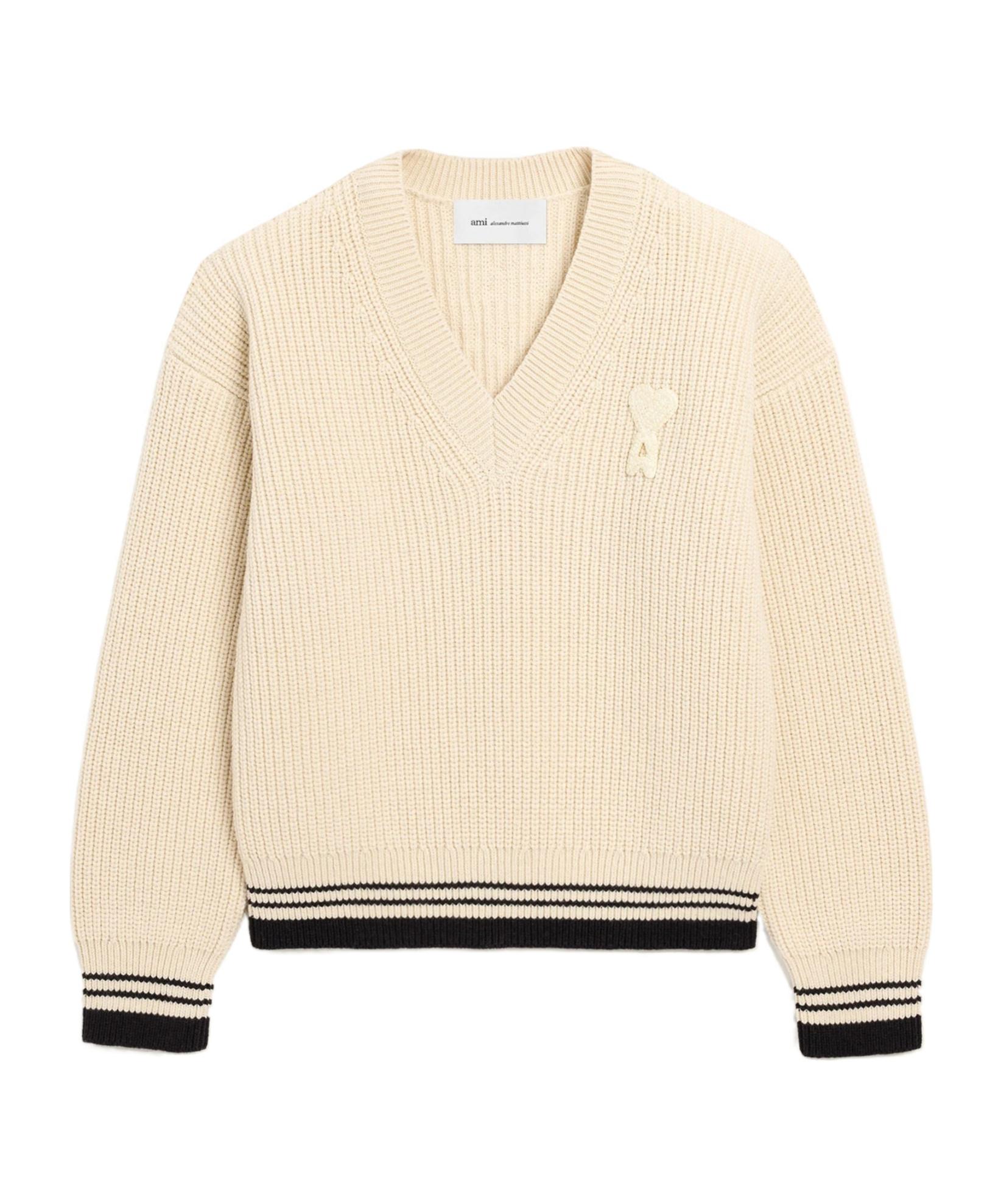 Ami Paris Long-Sleeved V-Neck Jumper in Natural for Men | Lyst UK