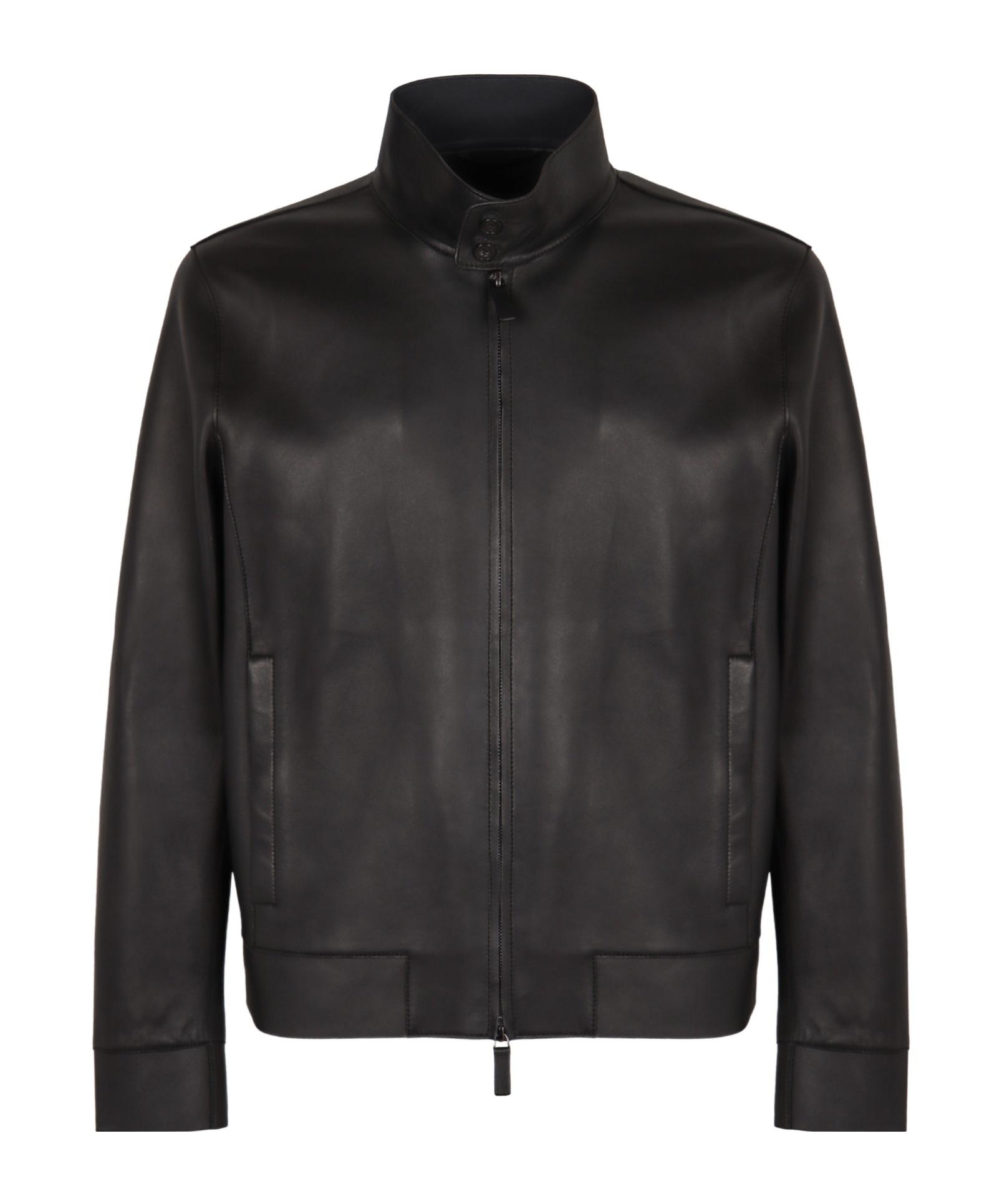 Emporio Armani Leather jacket レザー　ジャケット Emporio Armani Zipped Biker Jacket In Black | ModeSens
