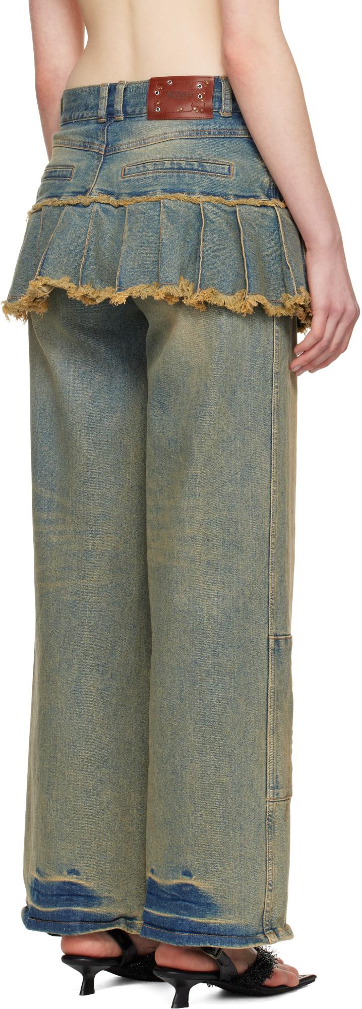 ANDERSSON BELL Patchwork Pleats Skirt Denim Jeans in Green