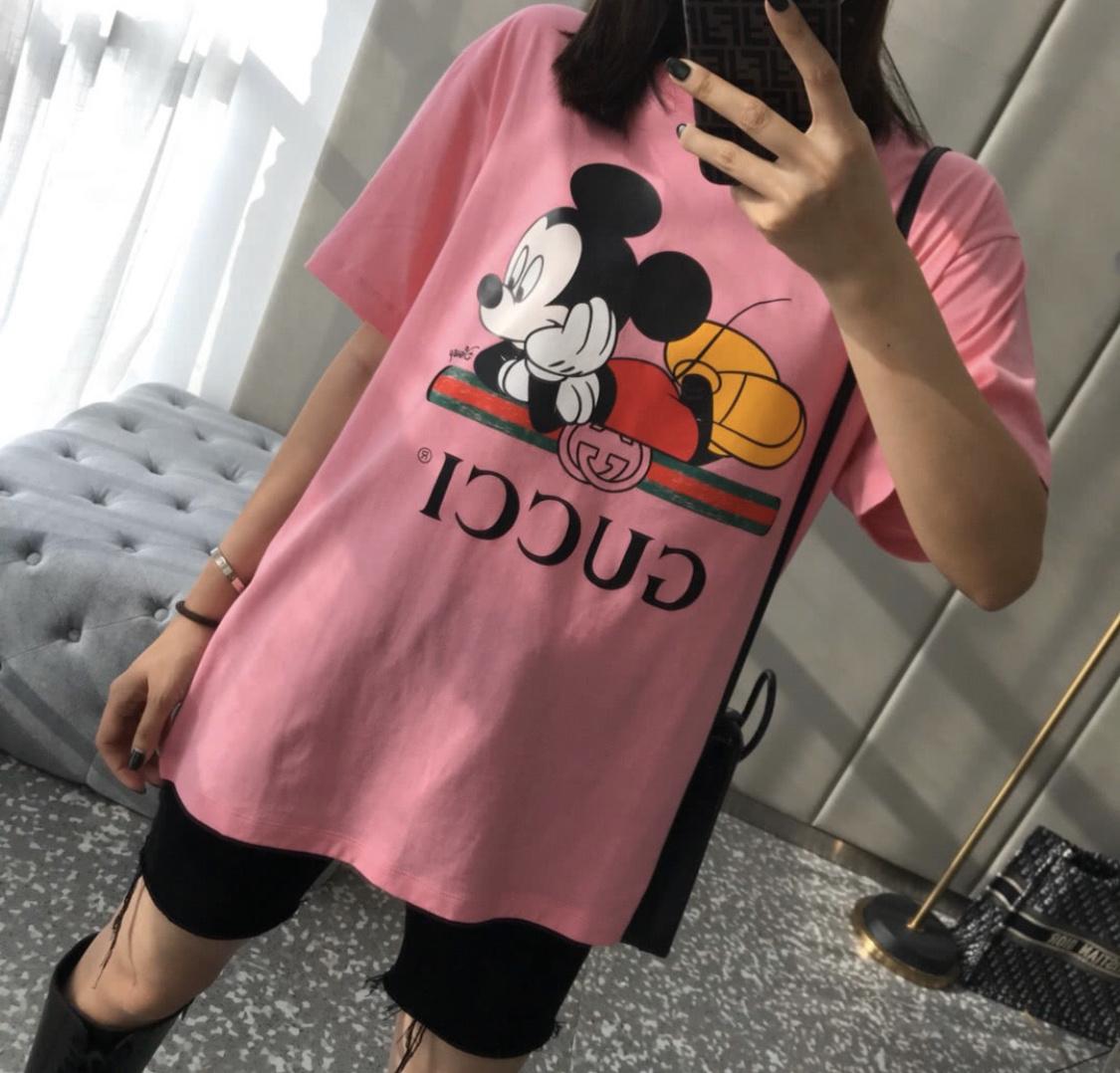 Gucci X Disney Mickey Print Oversized T-Shirt in Pink | Lyst UK