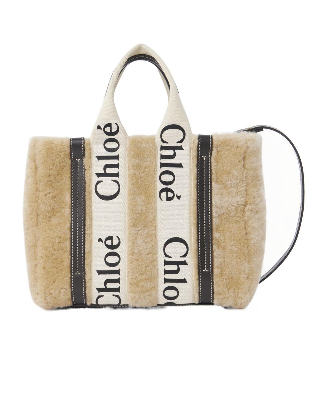 Canvas Tote Sac Cabas Chloe Woody Woody Tote Bag In Leather And