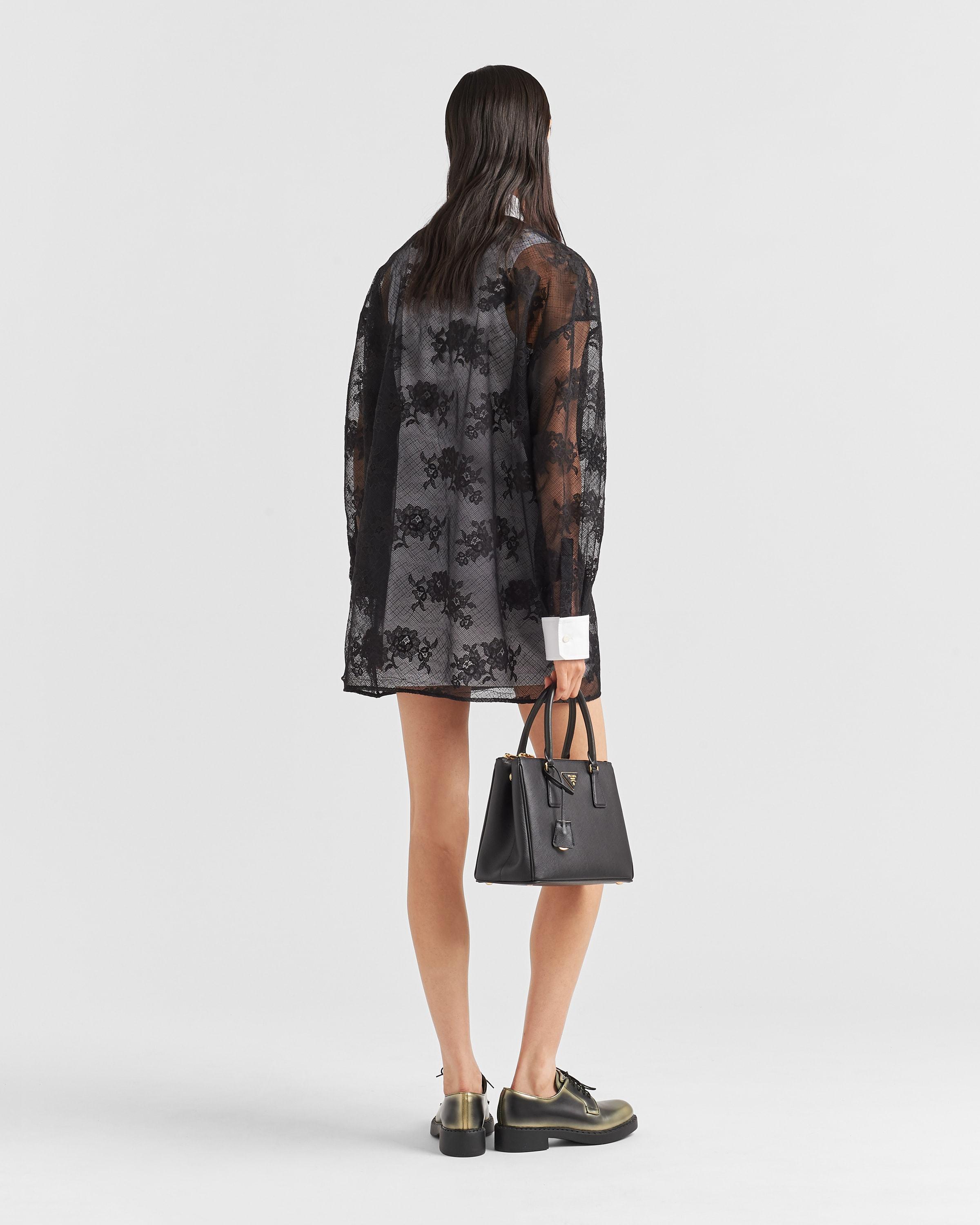prada embroidered poplin and lace dress Prada Embroidered Lace And Poplin Mini-Dress in Black