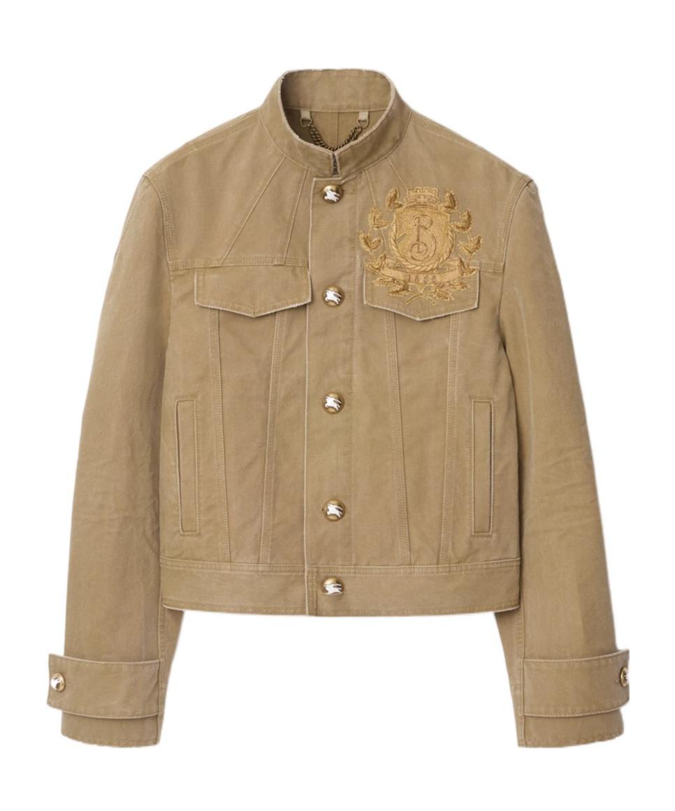 Burberry Logo Embroidered High-Neck Jacket in Natural for