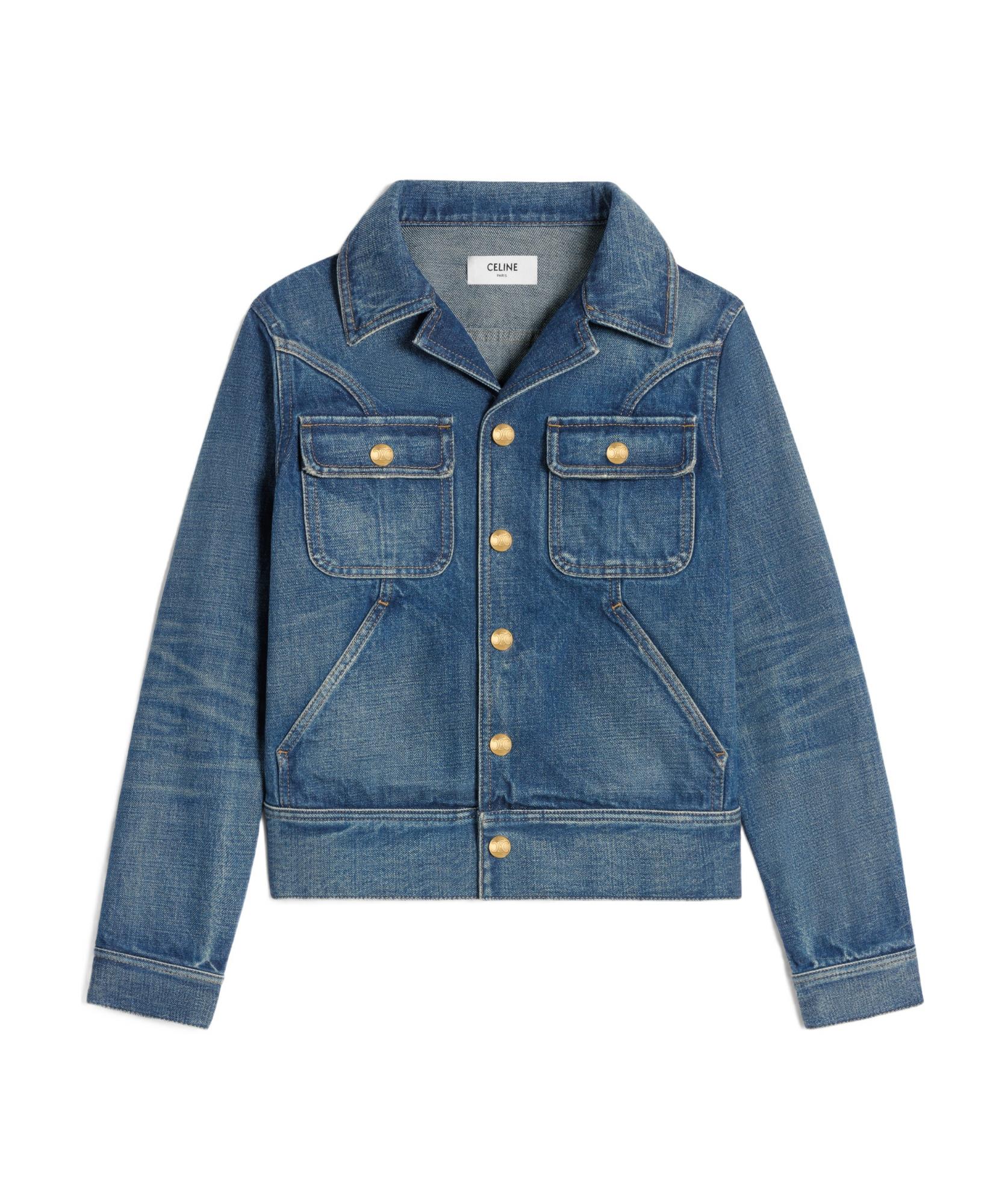 ジャケット CELINE  Jeans jacket with Triomphe buttons Women's Trucker sherpa jacket in raw wash denim | CELINE | 24S