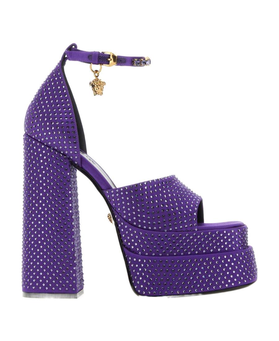 【送料&関税込】Versace Medusa Aevitas Double Platform Sanda Versace Purple Satin Medusa Aevitas Double Platform Pumps