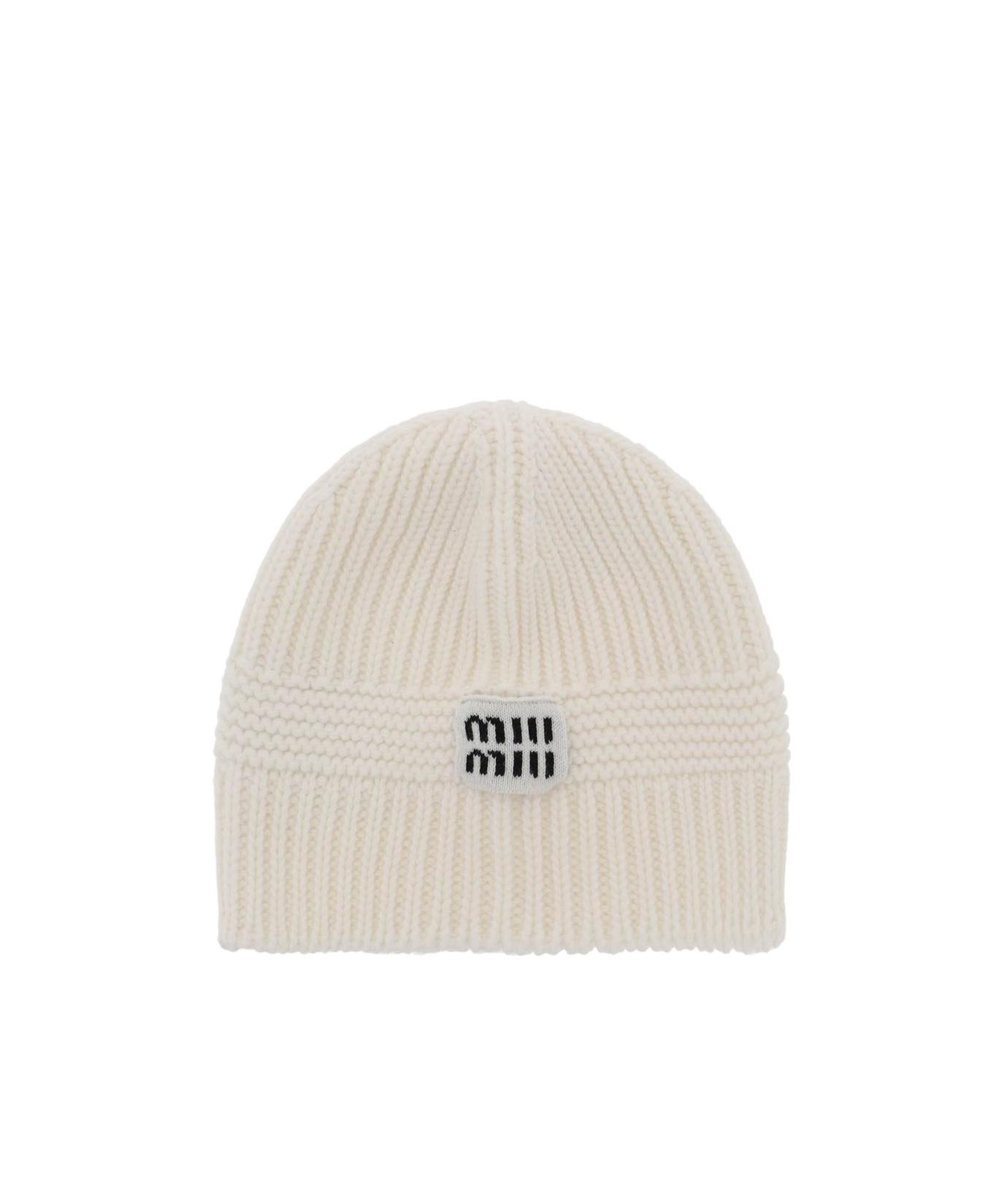 miu miu白ニット帽 ホワイト（白）系 MiuMiu(ミュウミュウ) ニットキャップ