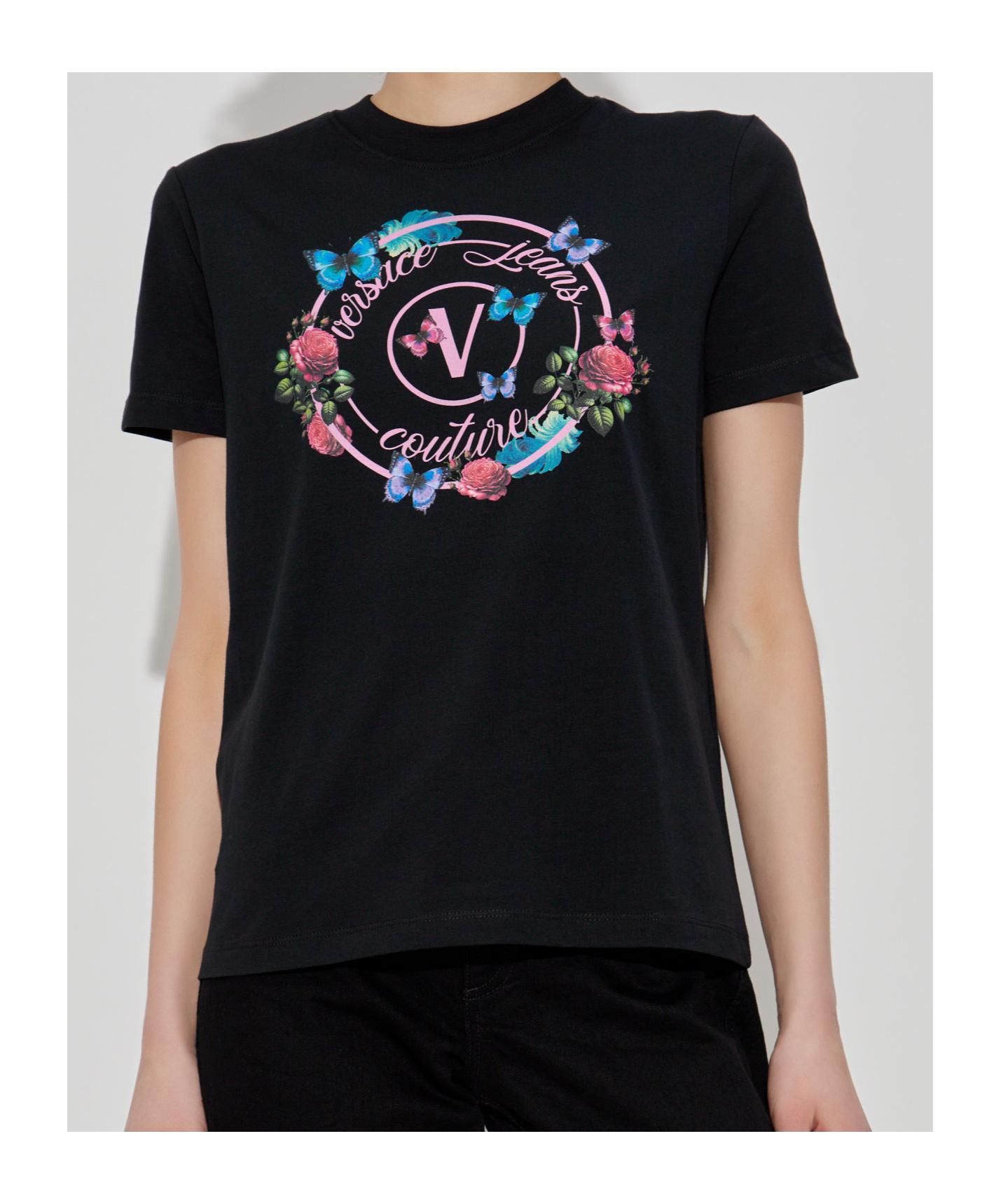 Tシャツ・カットソー VERSACE JEANS COUTURE Woman T-Shirt Black 73HAH617J0033 899 VERSACE JEANS COUTURE WOMEN'S LOGO PRINT T SHIRT-BLACK. | eBay