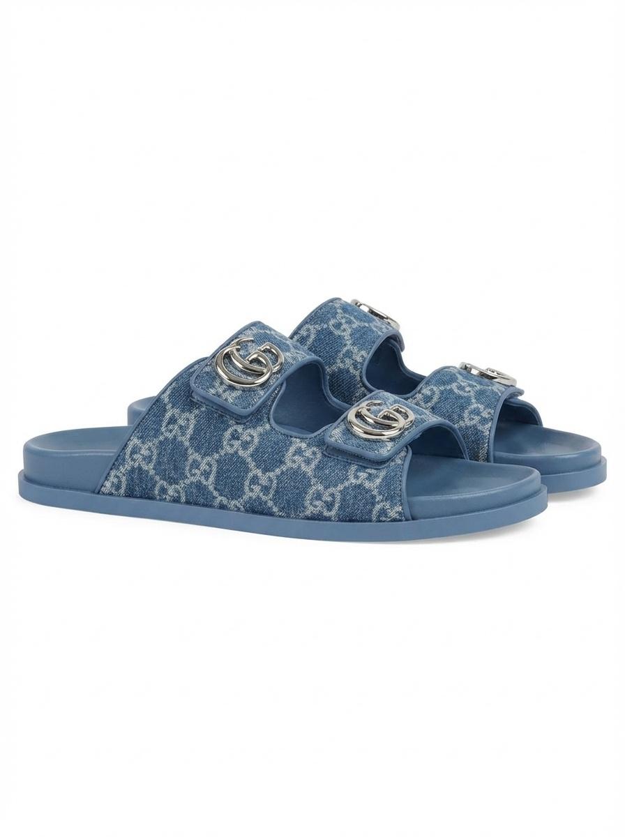 Gucci Double Strap Sandals in Blue | Lyst