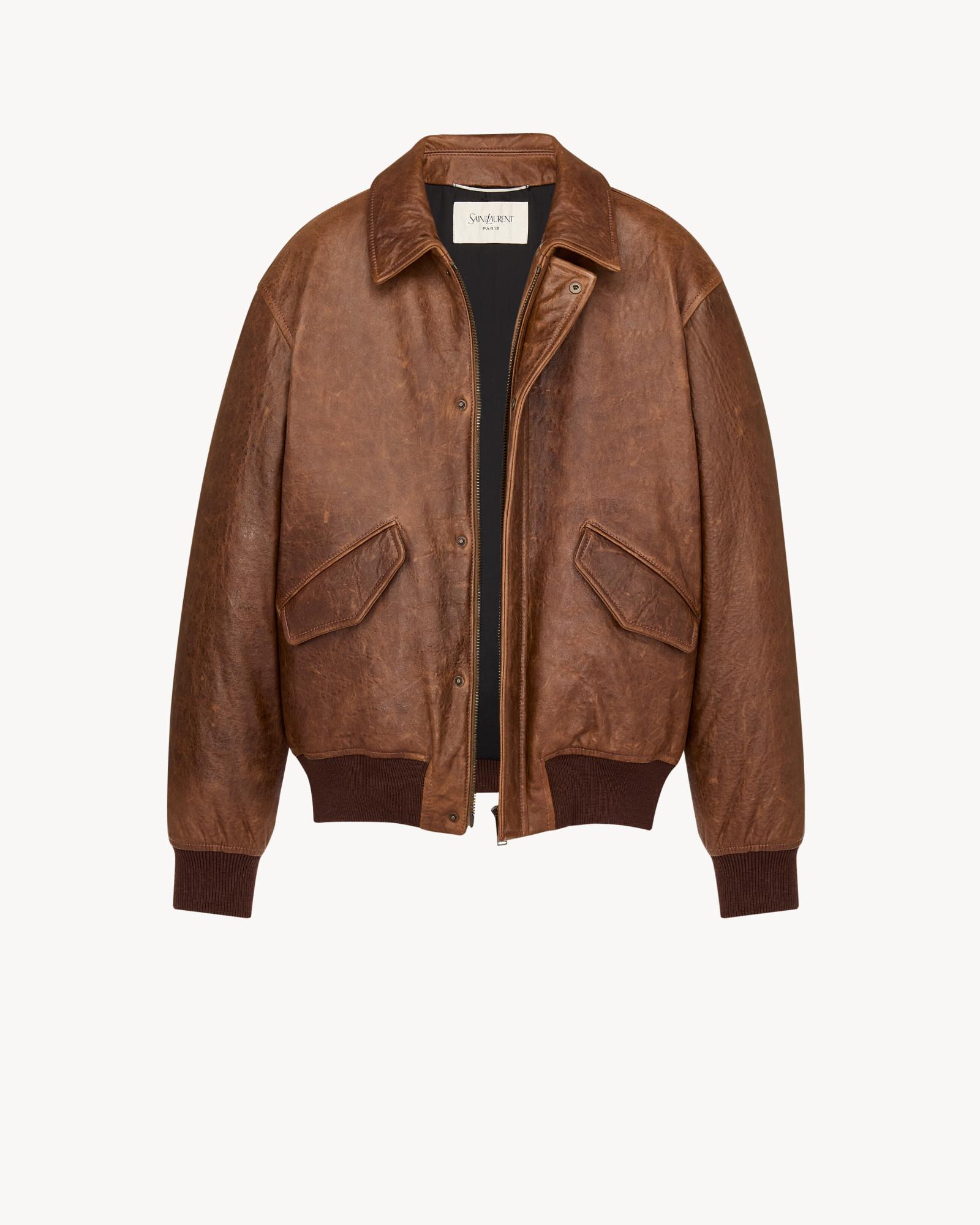 Saint Laurent Leather Bomber Jacket in Brown for Men | Lyst UK