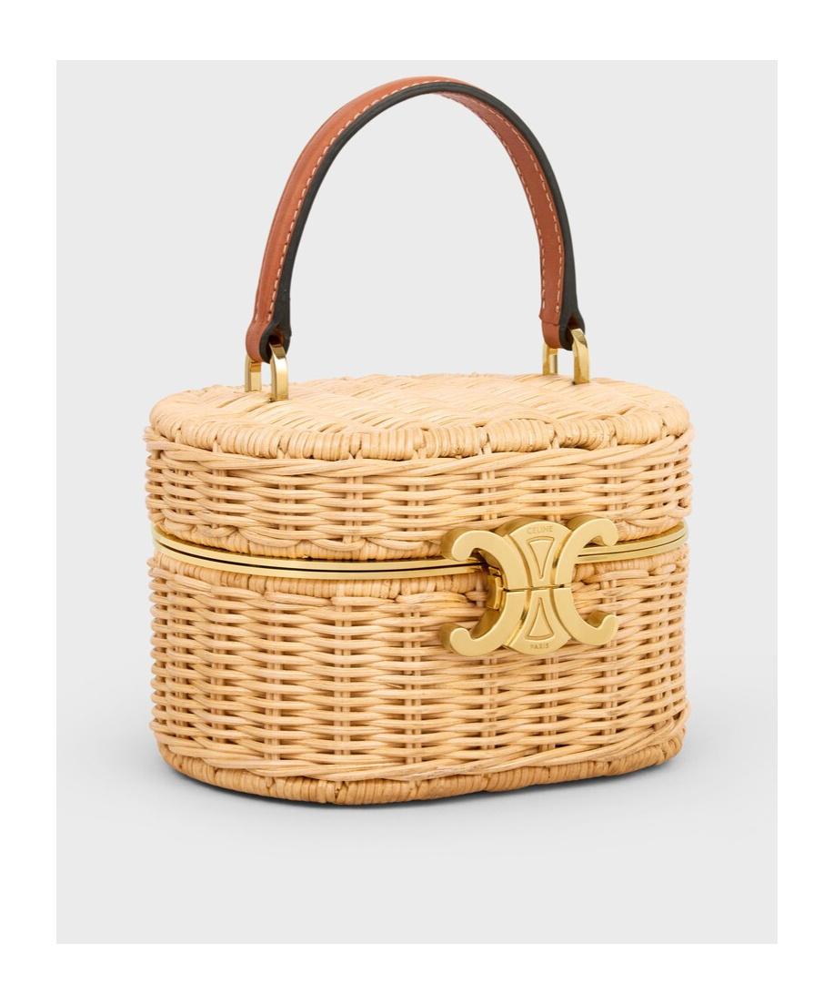 ★セリーヌ★ CELINE OVAL BOX TRIOMPHE OVAL BOX IN WICKER AND CALFSKIN - NATURAL / TAN