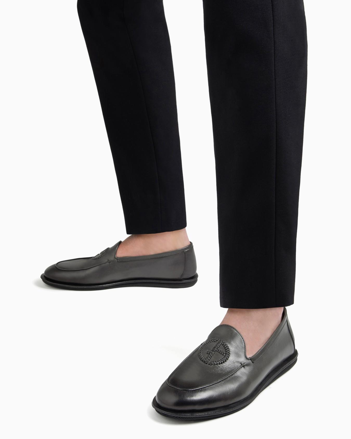 Giorgio Armani Almond Toe Slip-On Loafers in Blue for Men | Lyst
