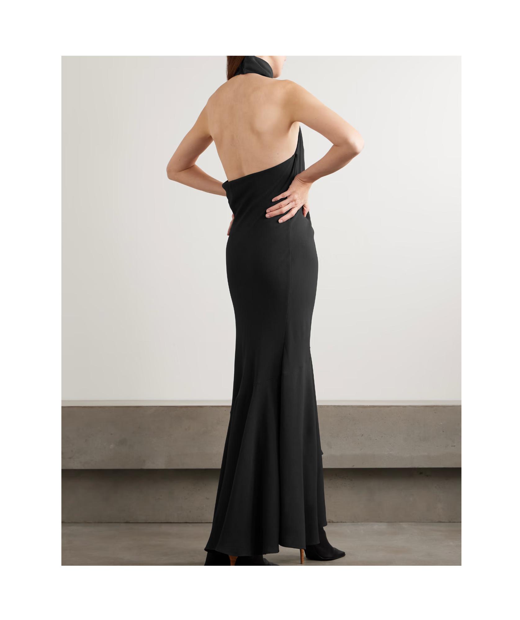 Alaïa Backless Asymmetrical Ribbed Wool Maxi Dress in Black