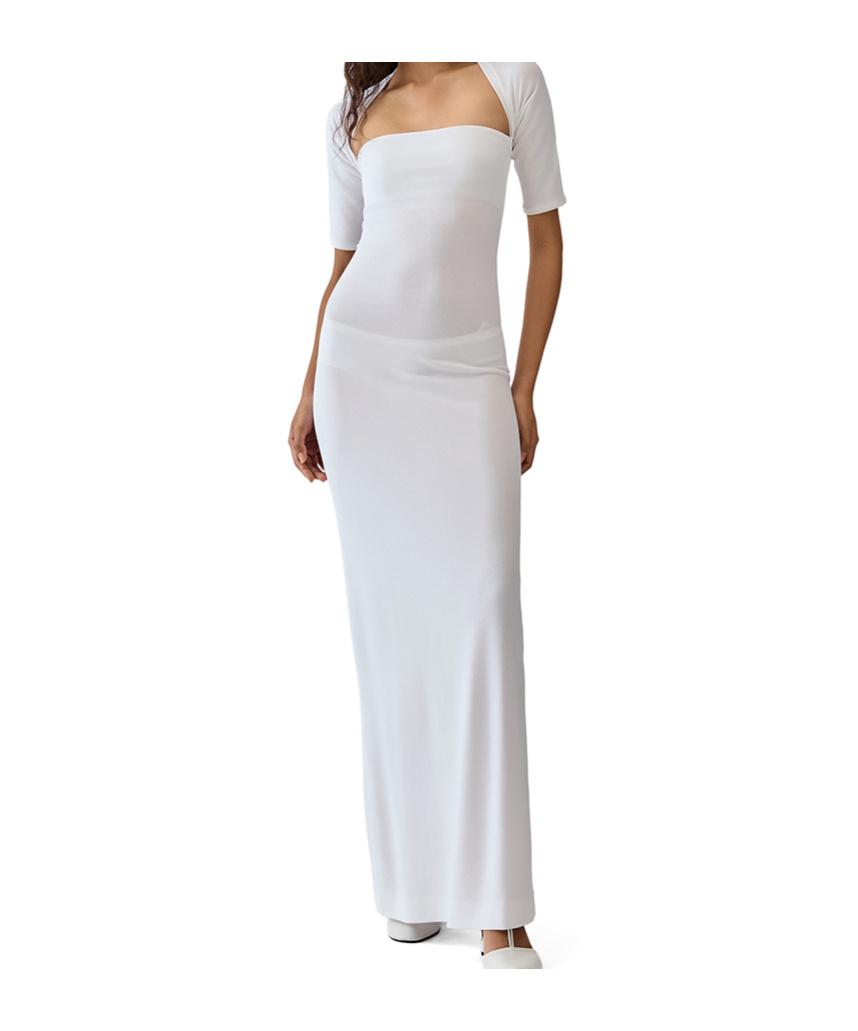 silk bolero for evening dress Halter Plissé Dress with Bow and Bolero Sleeves