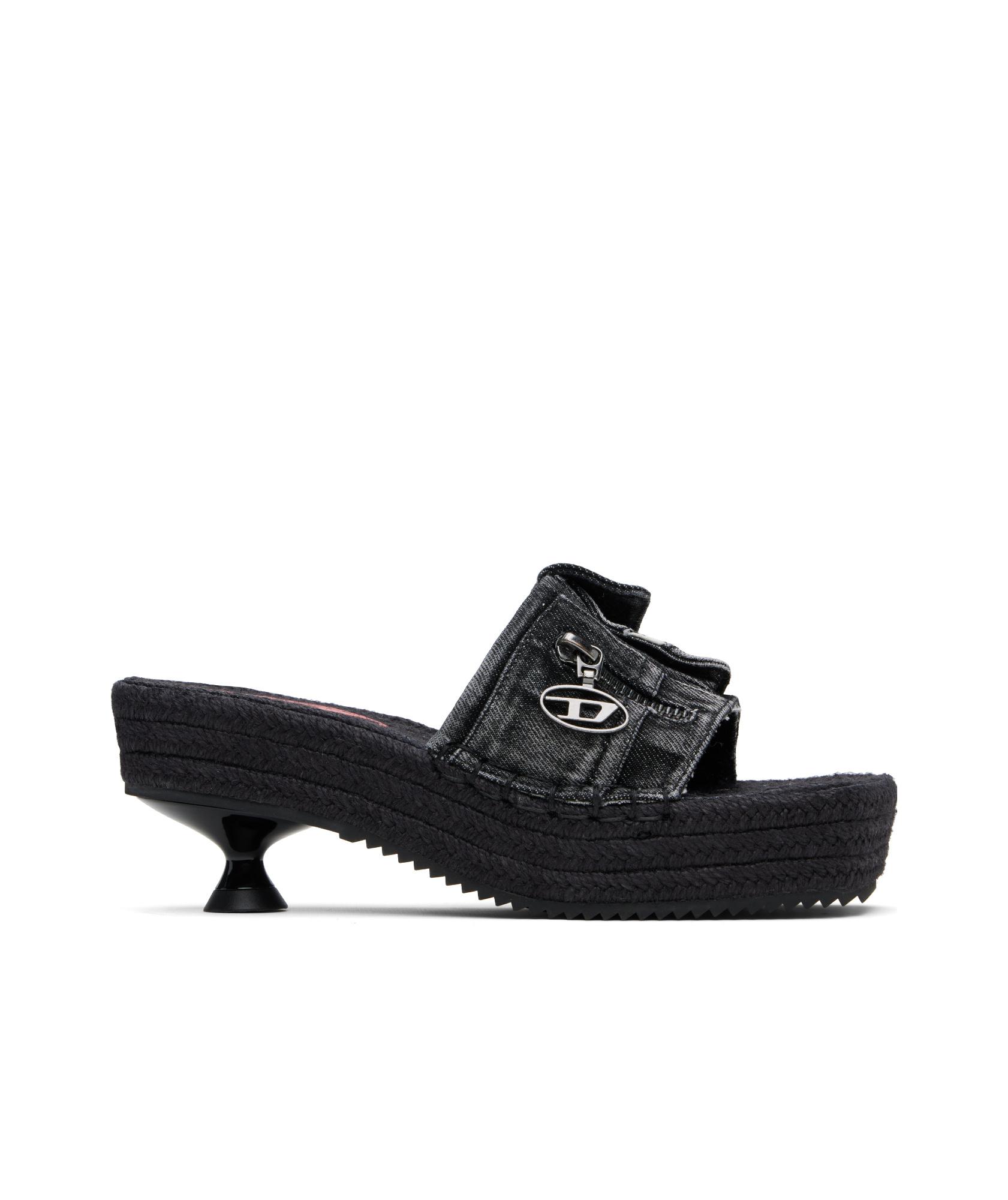DIESEL D-Ibiza 40mm ミュール Women's D-Ibiza-Heeled platform espadrilles in denim | Black