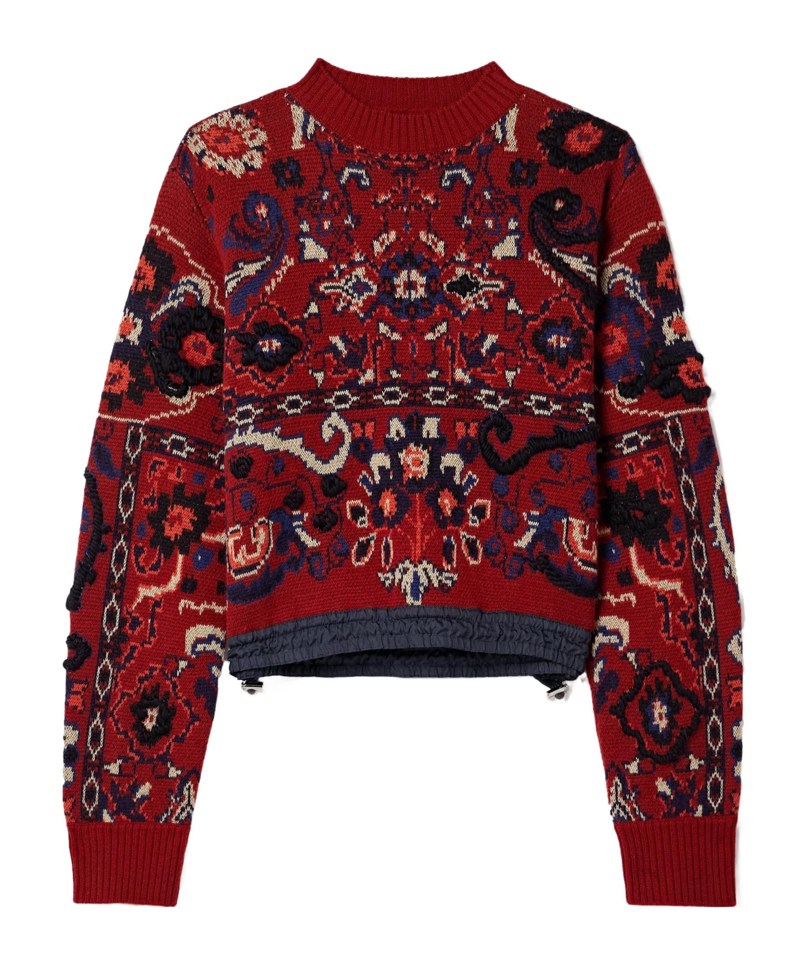 Sacai Shell-Trimmed Embroidered Jacquard-Knit Wool Sweater | Lyst