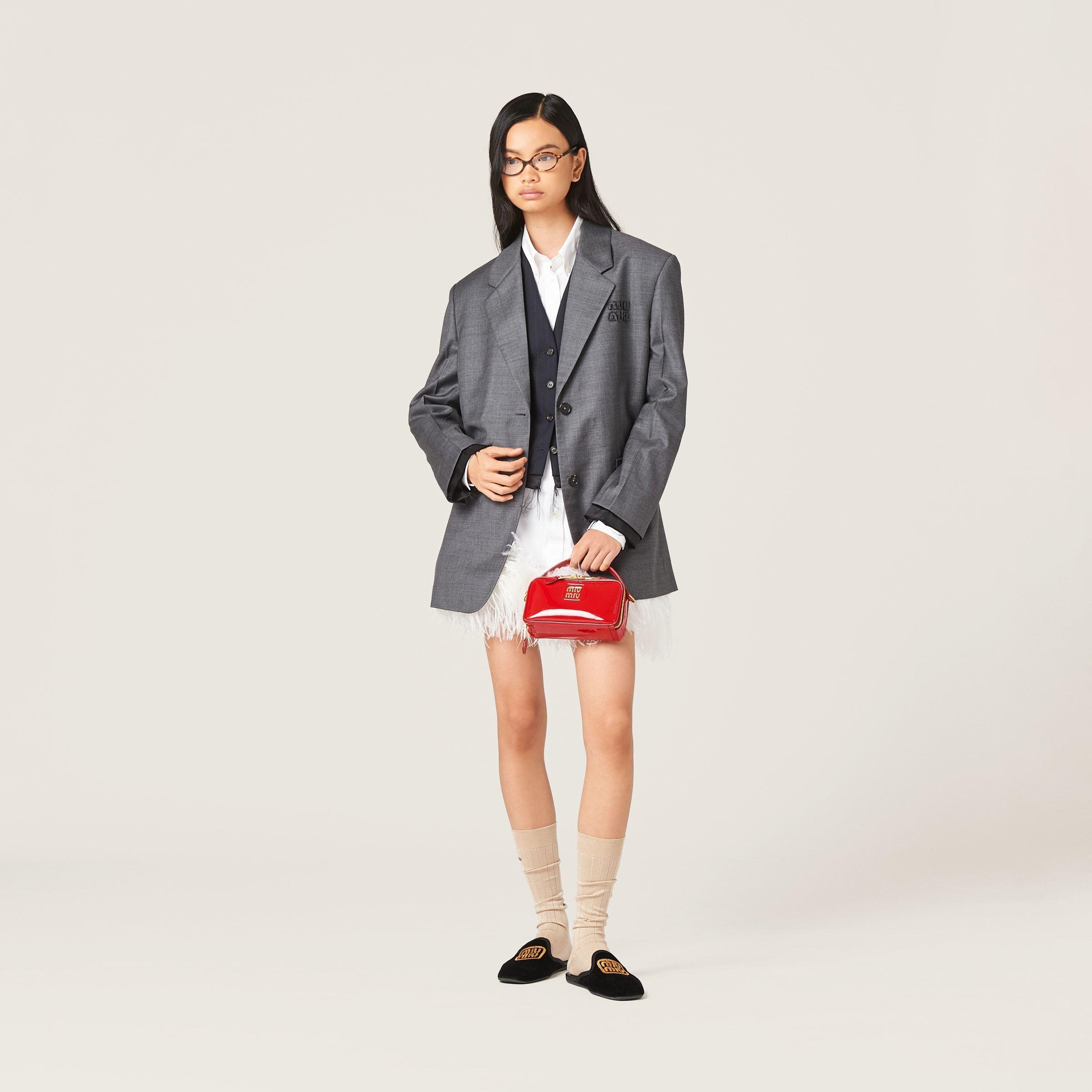Miu Miu Leather And Patent Leather Shoulder Bag in Red | Lyst