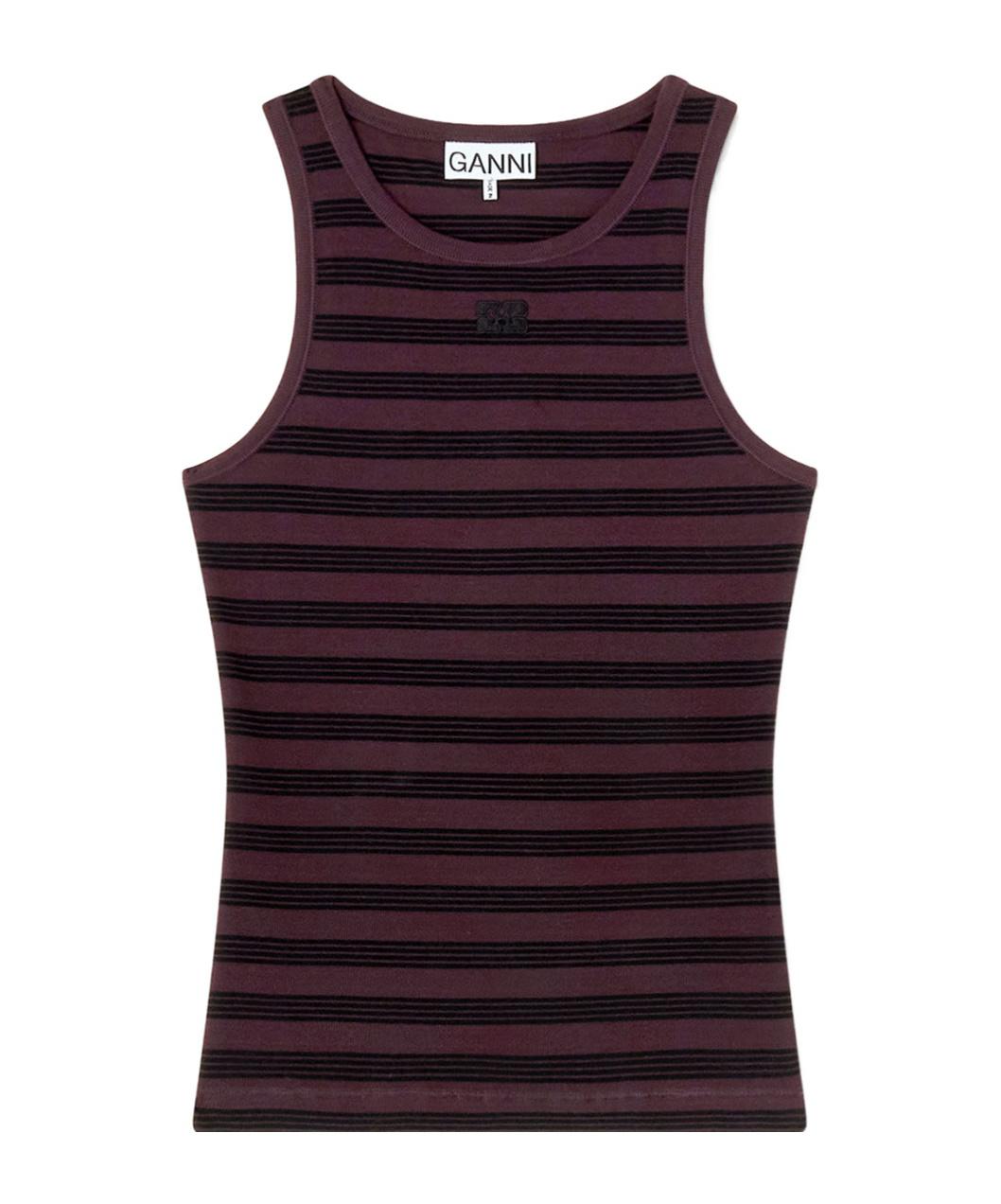 Ganni Stripe Rib Tank Top in Purple | Lyst